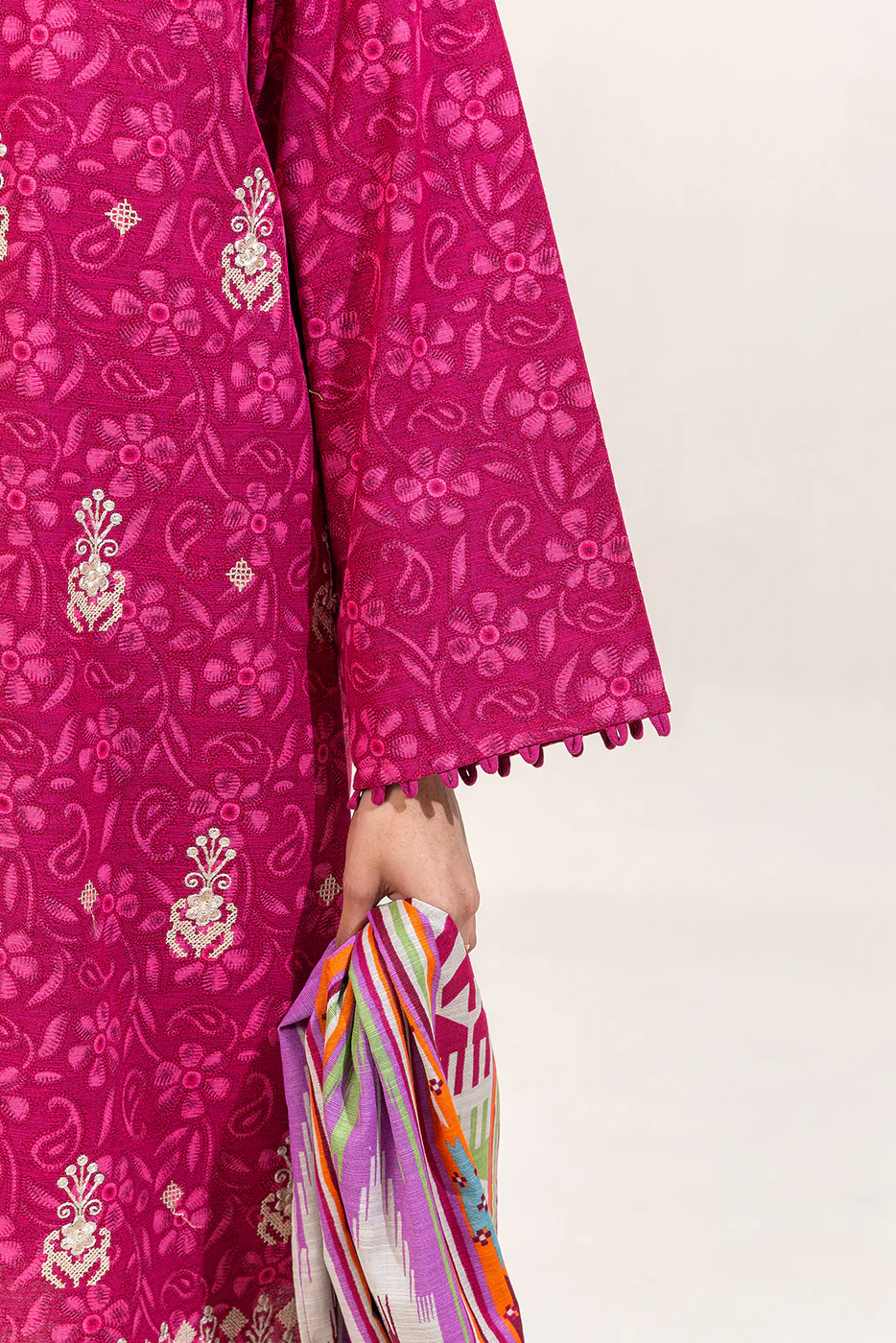 3 PIECE EMBROIDERED KHADDAR SUIT-SANGRIA TRIBE (UNSTITCHED) - Image 6