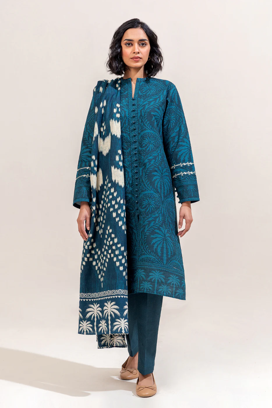 3 PIECE PRINTED KHADDAR SUIT-TEALISH MEADOW (UNSTITCHED) - Image 2