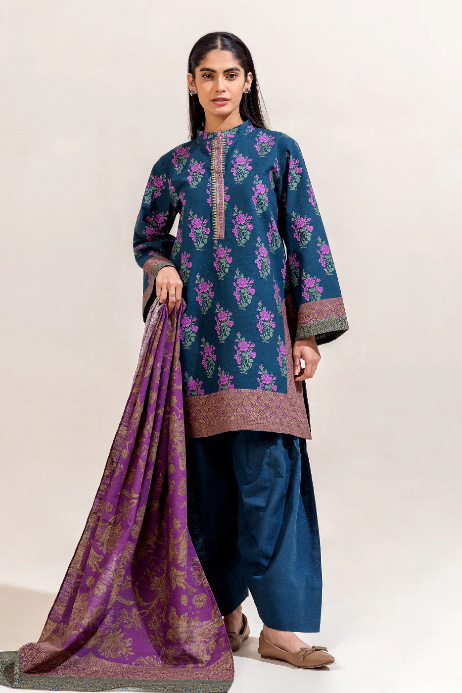 3 PIECE PRINTED KHADDAR SUIT-MIDMIGHT GLINT (UNSTITCHED) - Image 3