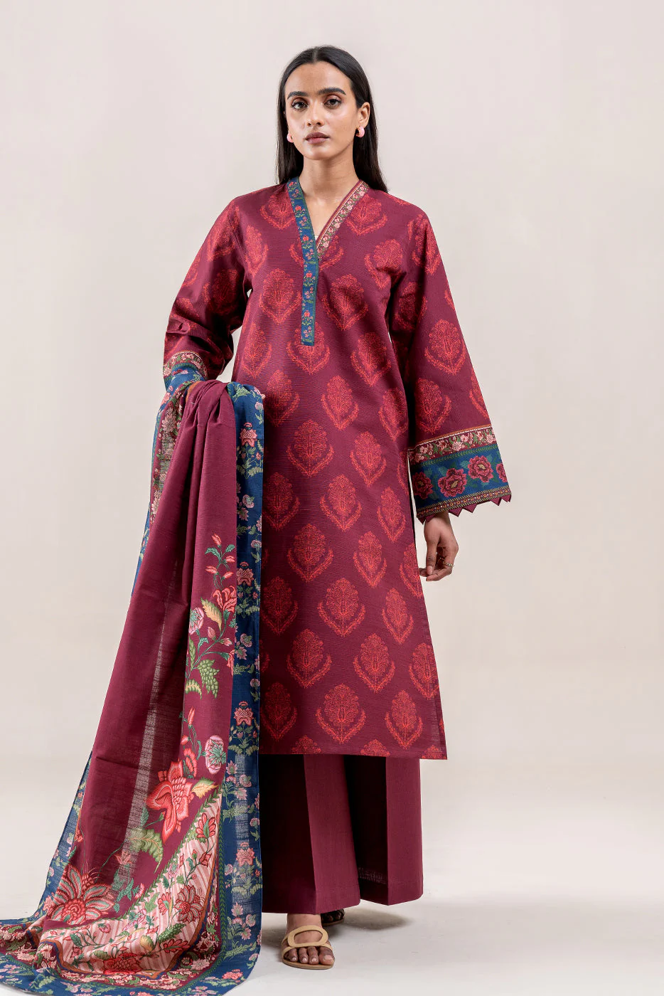 3 PIECE PRINTED KHADDAR SUIT-BRICK TALE (UNSTITCHED) - Image 3