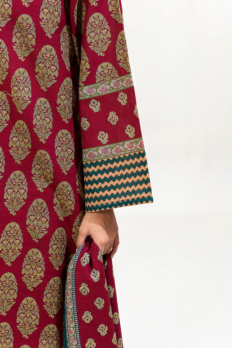 3 PIECE PRINTED KHADDAR SUIT-ETHNIC BRICK (UNSTITCHED) - Image 5