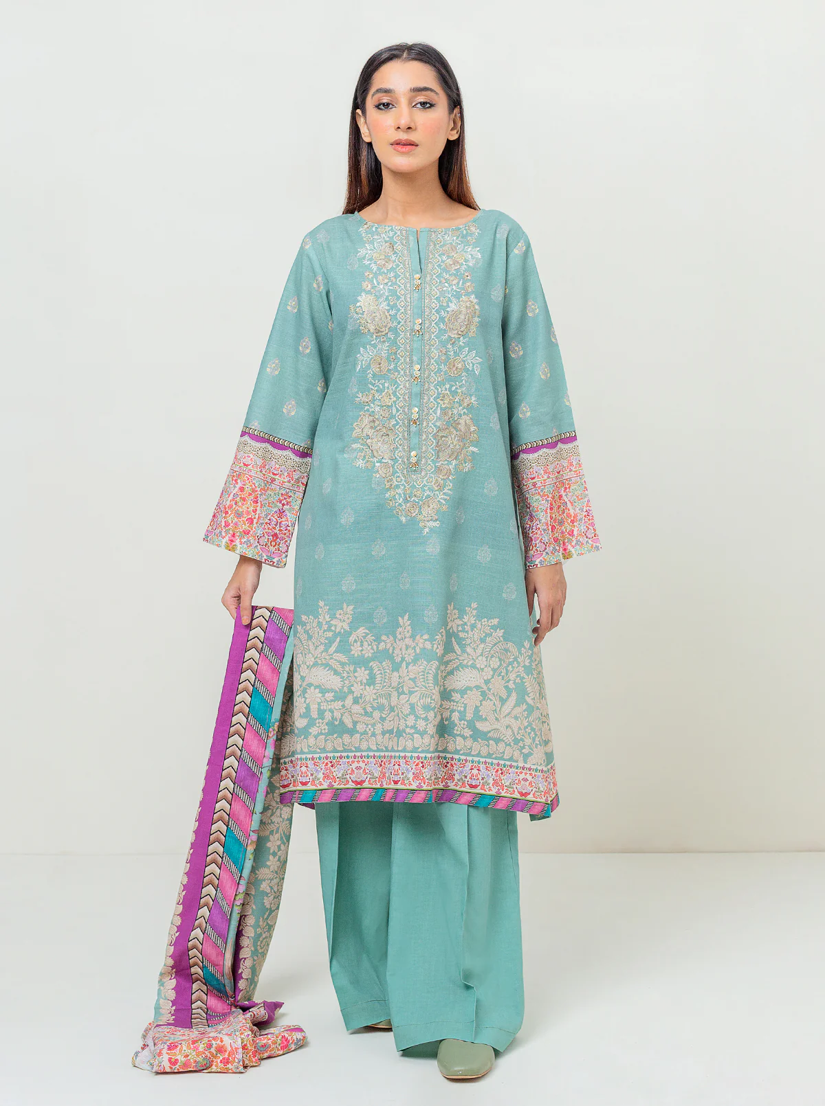 2 PIECE EMBROIDERED KHADDAR SUIT-SEA DECOR (UNSTITCHED) - Image 2