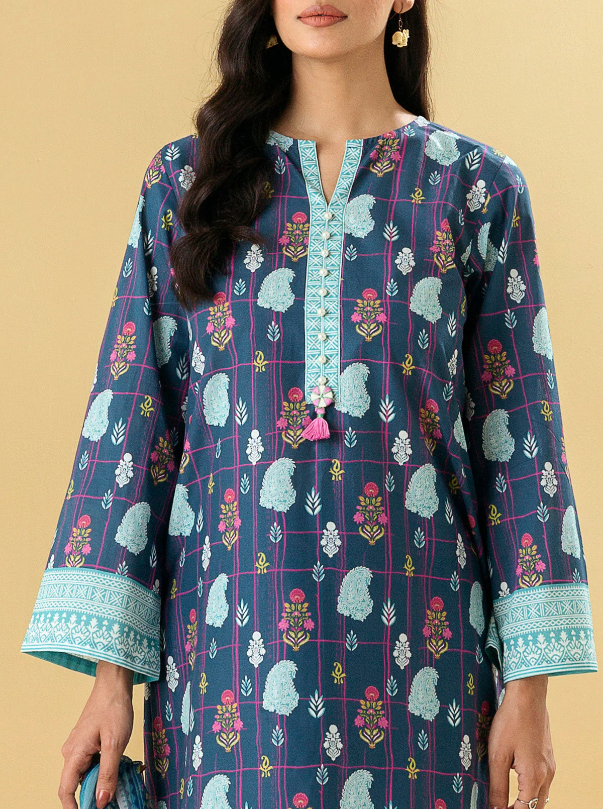 2 PIECE - PRINTED LAWN SUIT - MAZARINE BLUE - Image 4