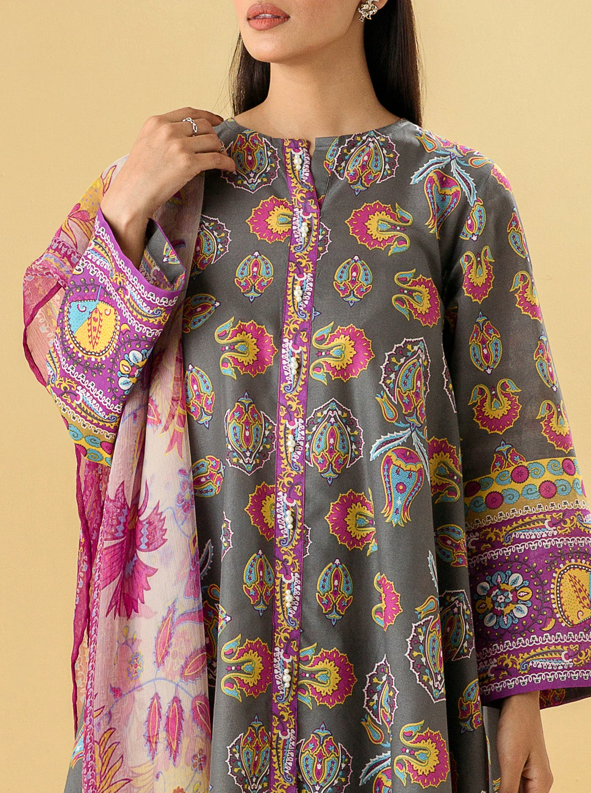 2 PIECE - PRINTED LAWN SUIT - MIDNIGHT GREY - Image 2