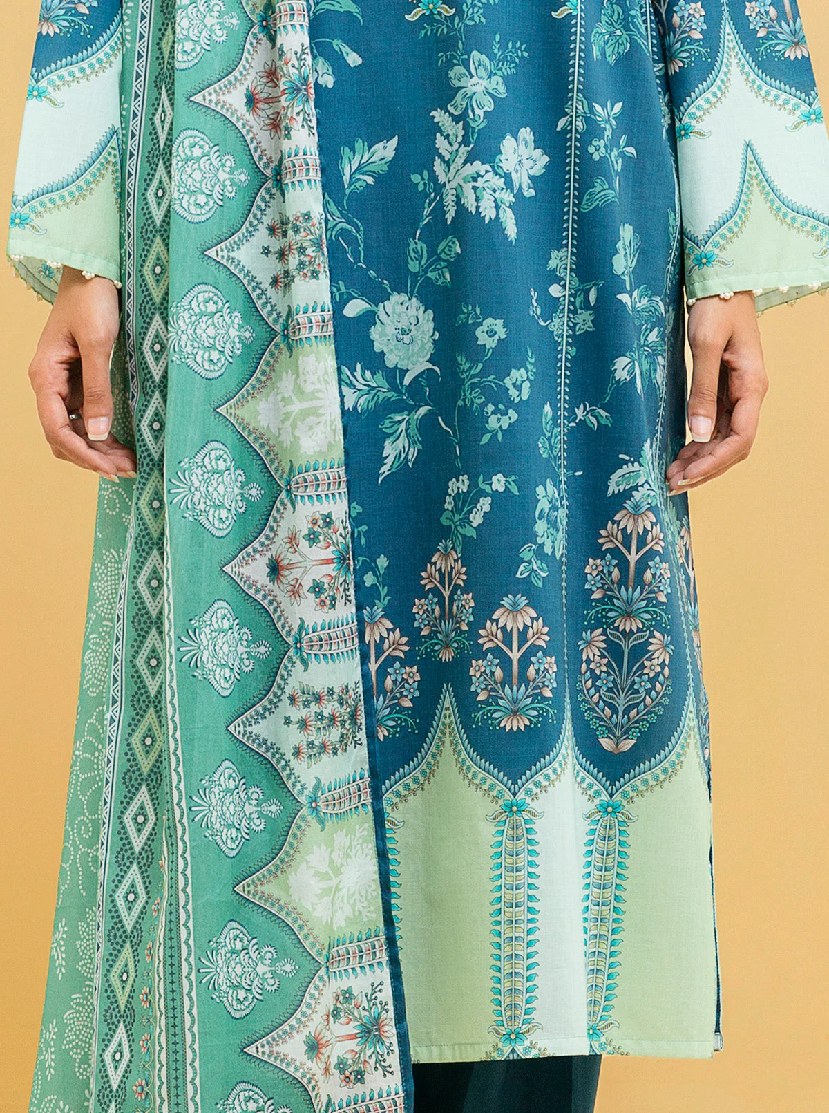 3 PIECE - PRINTED LAWN SUIT - NOSTALGIC BLUE - Image 2