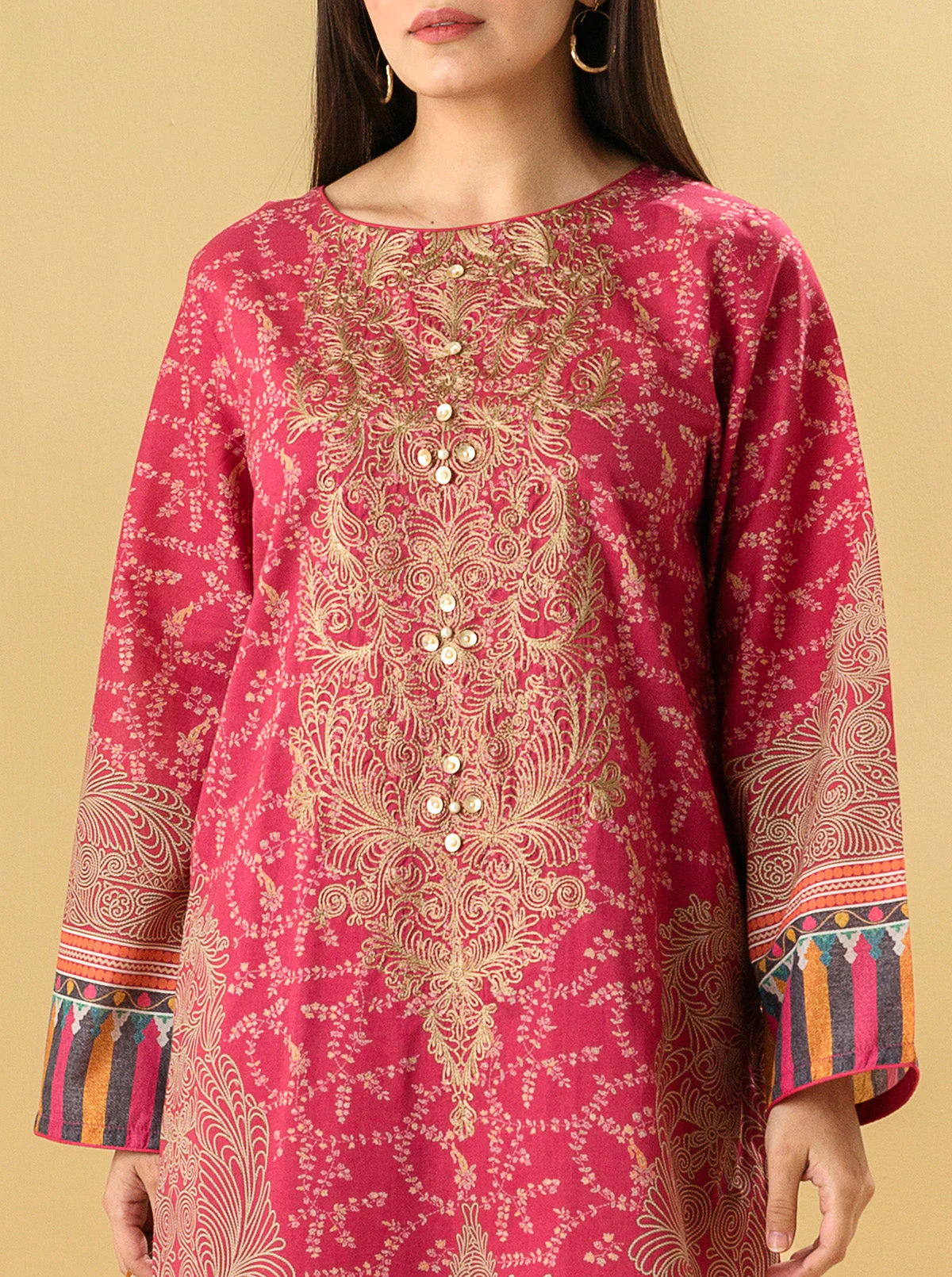 3 PIECE - EMBROIDERED LAWN SUIT - VIVID MAGENTA - Image 4
