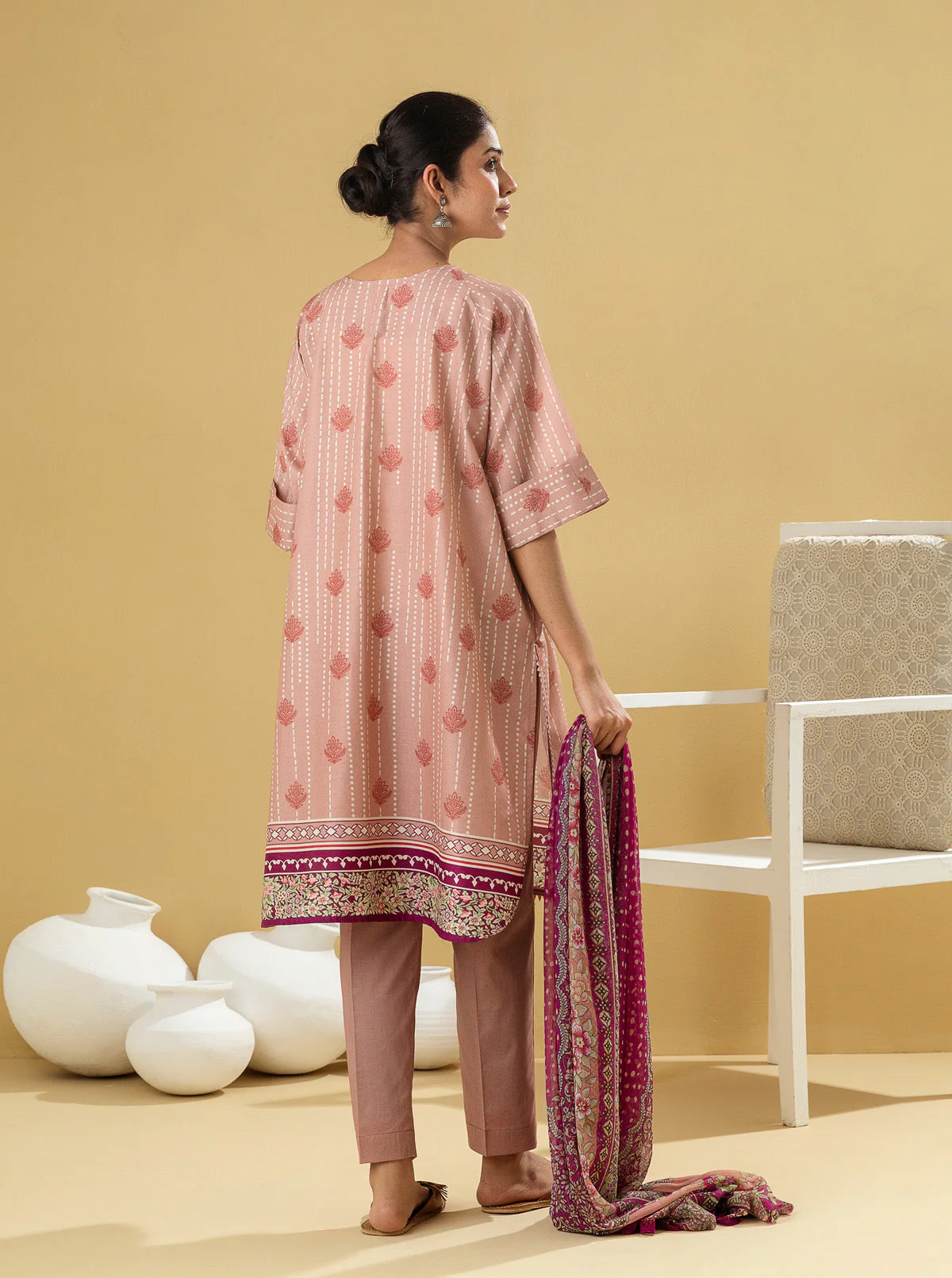 3 PIECE - PRINTED LAWN SUIT - DUSKY PINK - Image 6
