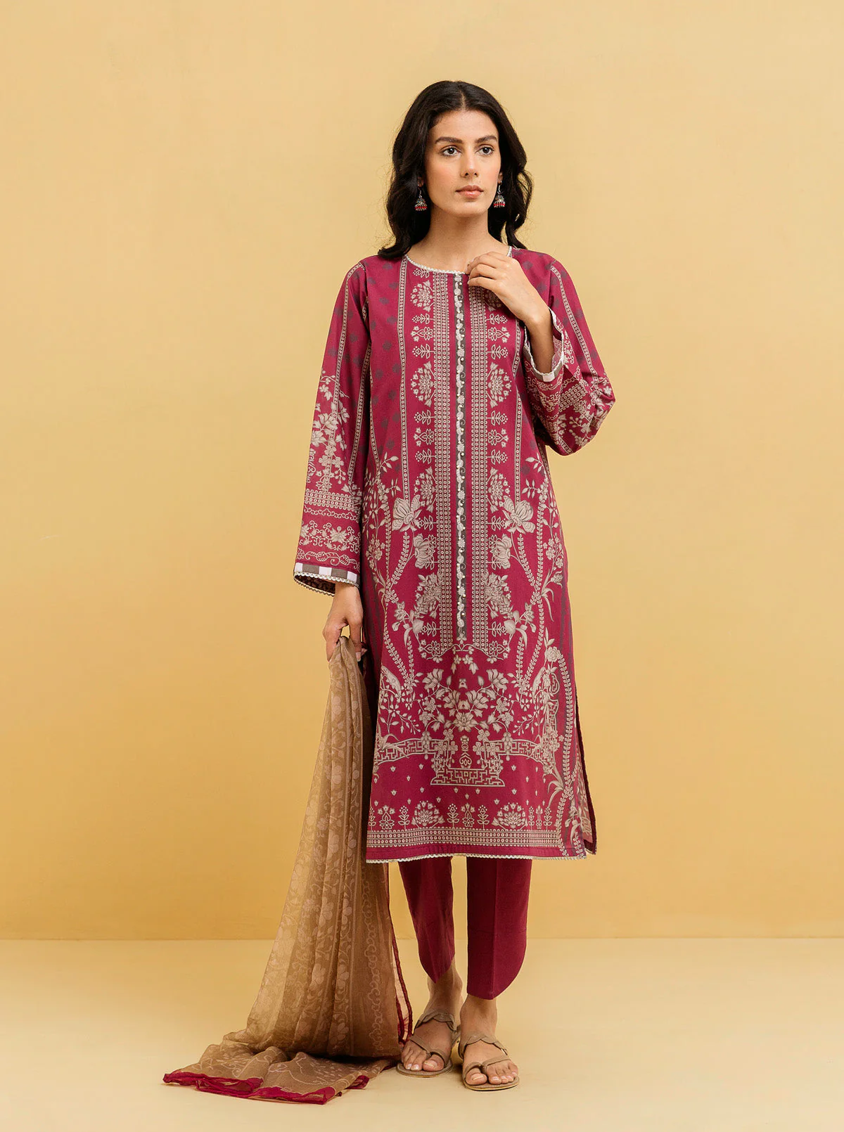 3 PIECE - PRINTED LAWN SUIT - LUSCIOUS ROUGE - Image 3
