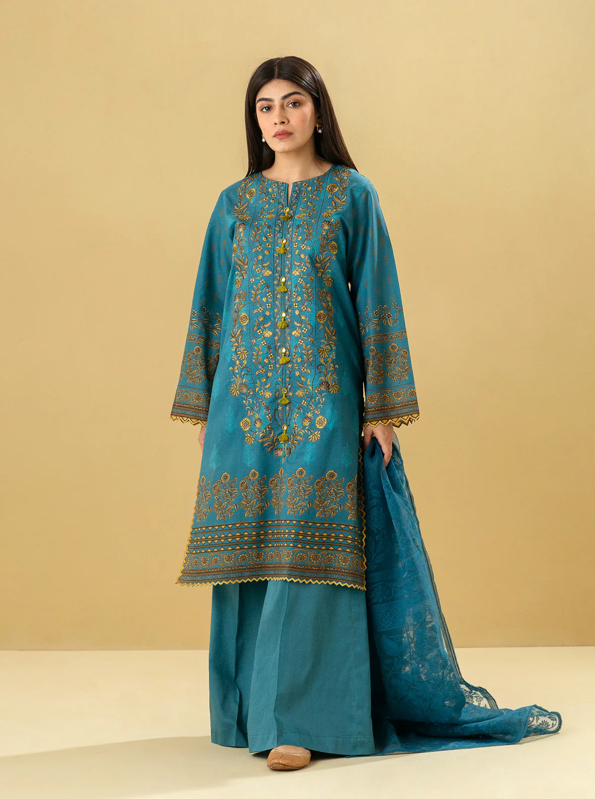 3 PIECE - EMBROIDERED LAWN SUIT - ANTIQUE CHARM - Image 3