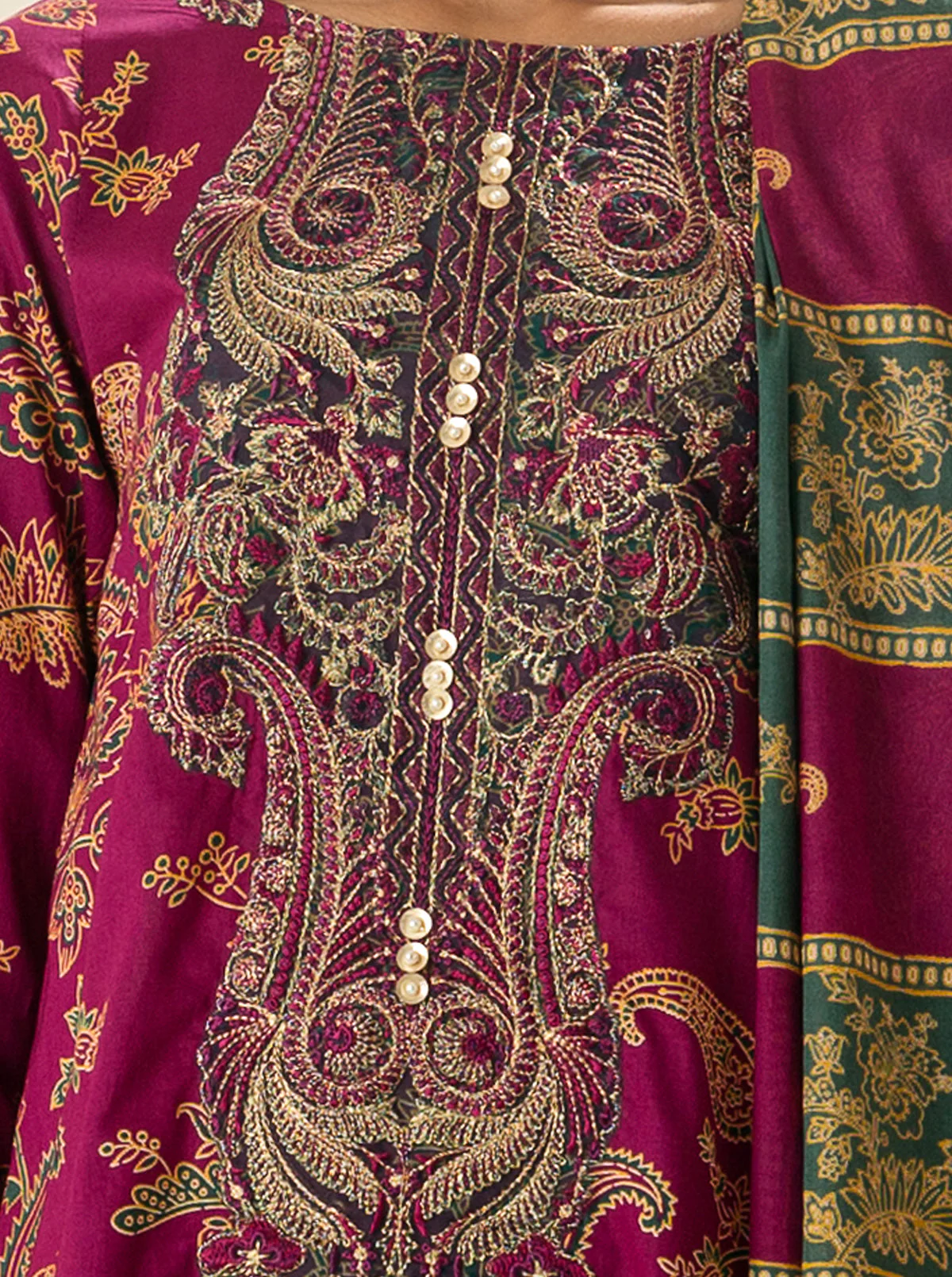 2 PIECE - EMBROIDERD LAWN SUIT - PEACOCK PINK - Image 4
