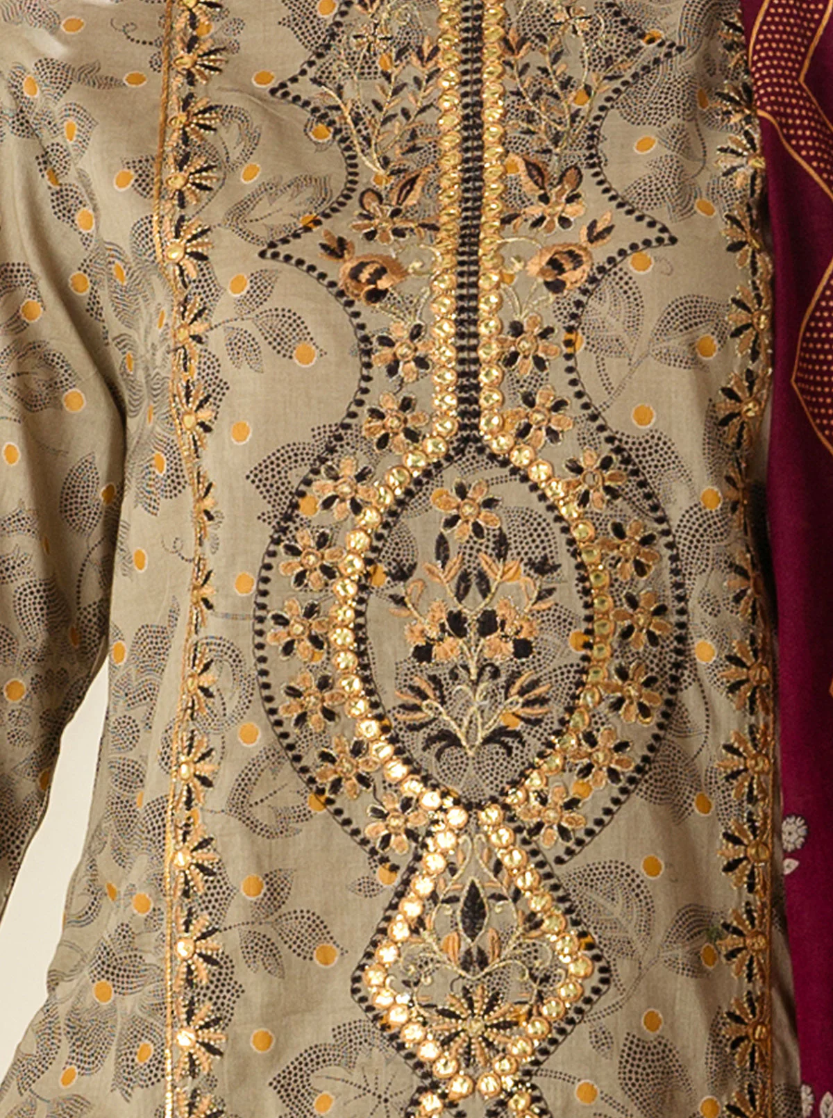 2 PIECE - EMBROIDERD LAWN SUIT - WHITE SAND - Image 4