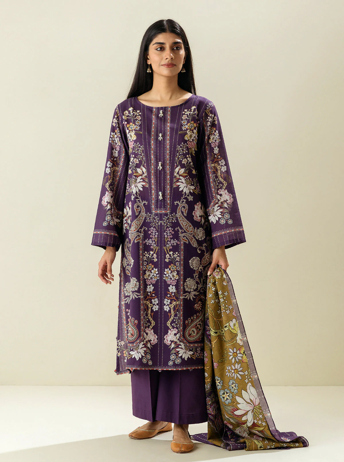 3 PIECE - PRINTED LAWN SUIT - PURPLE ODYSSEY - Image 2