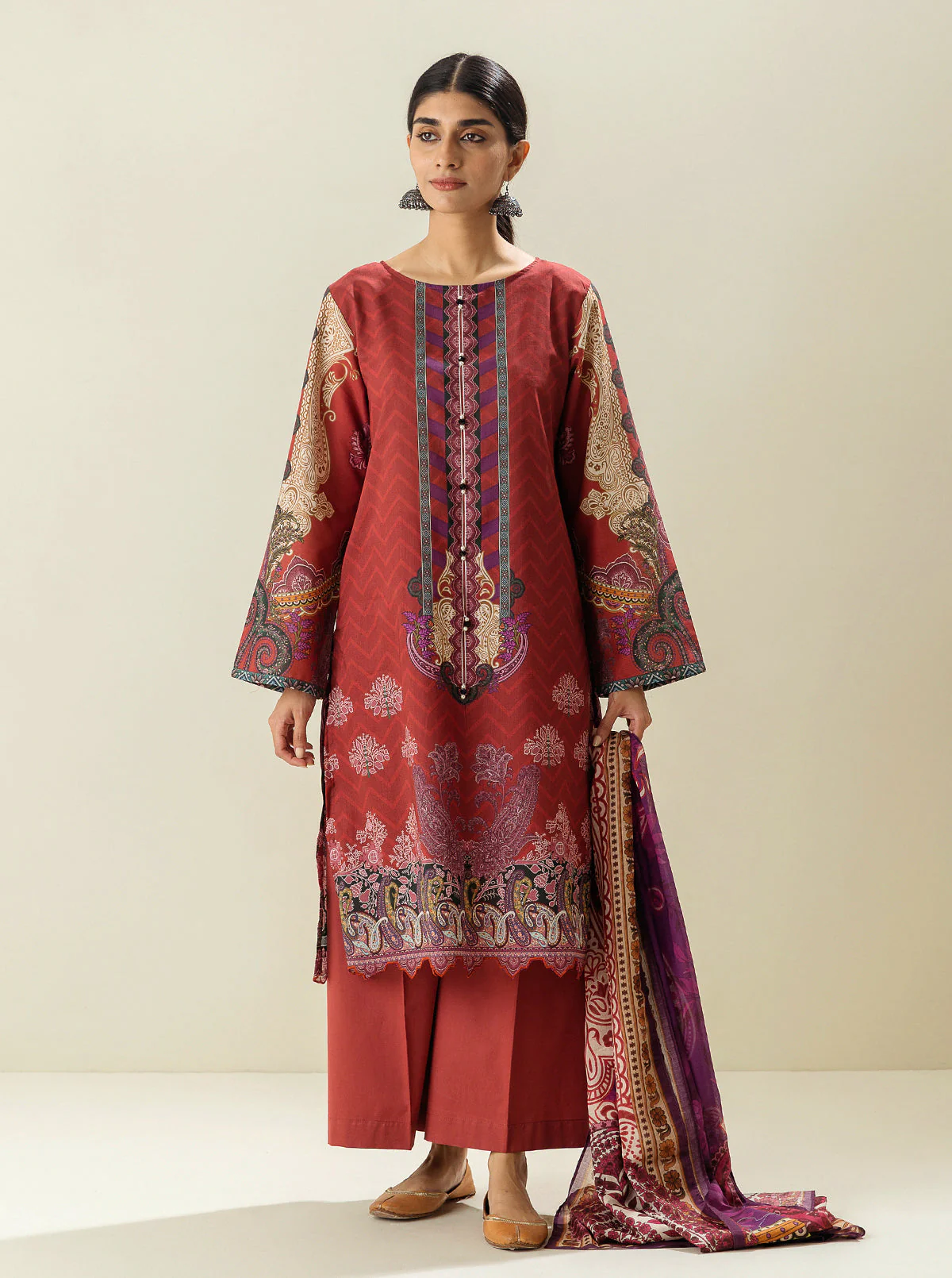 3 PIECE - PRINTED LAWN SUIT - FIRE WHIRL - Image 2