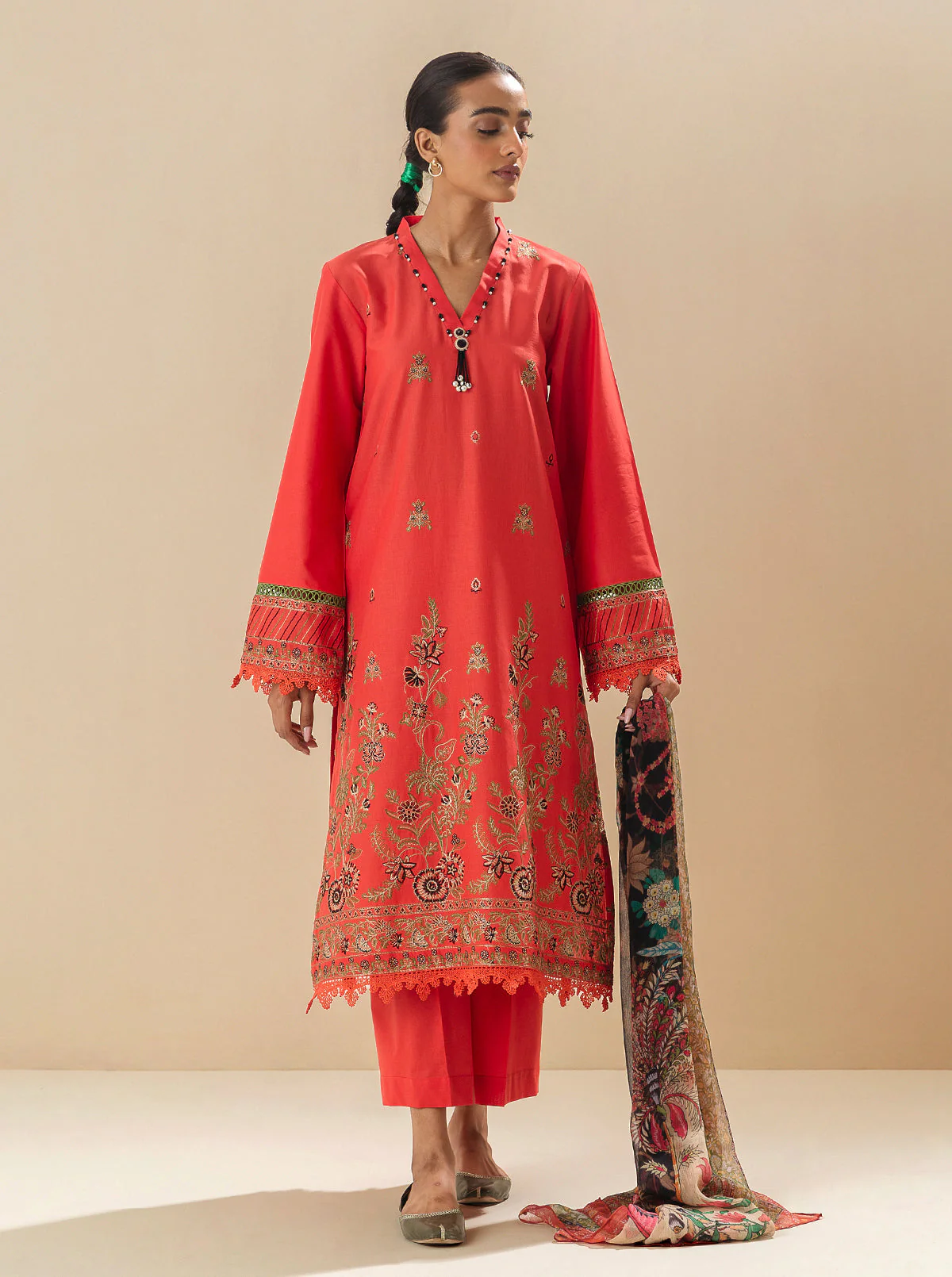 3 PIECE - EMBROIDERED LAWN SUIT - CHERRY EDEN - Image 4