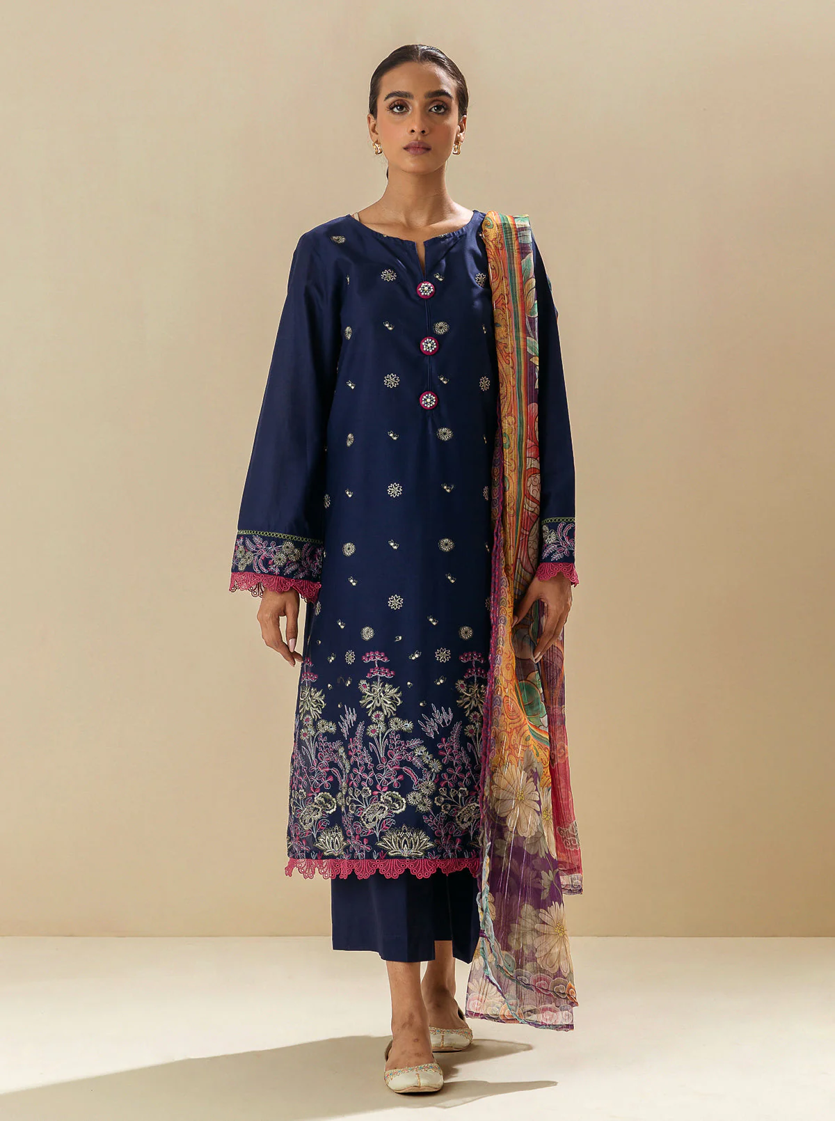 3 PIECE - EMBROIDERED LAWN SUIT - SAPPHIRE DREAM - Image 3