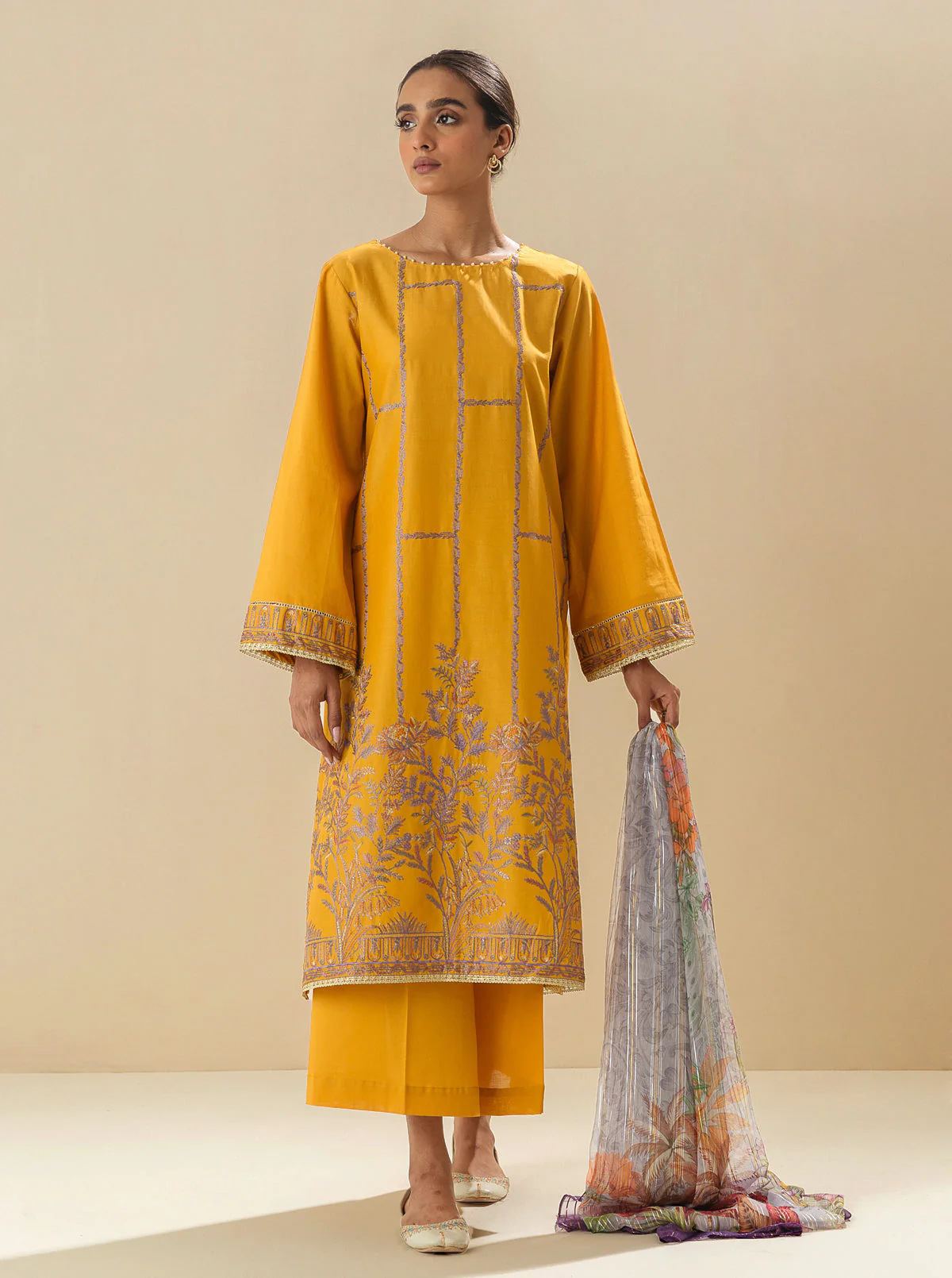 3 PIECE - EMBROIDERED LAWN SUIT - SUNRISE GARDEN - Image 3