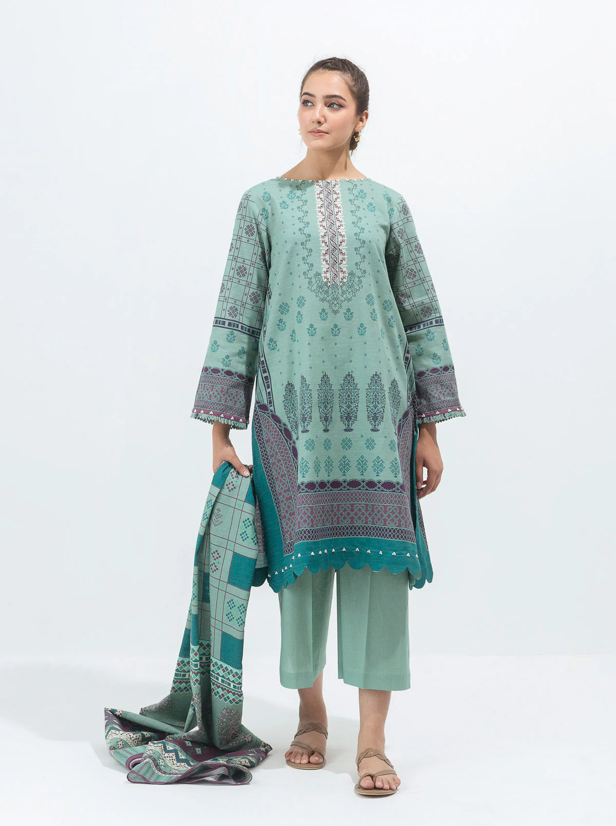 3 PIECE - PRINTED KHADDAR SUIT - MOONLIGHT JADE - Image 3