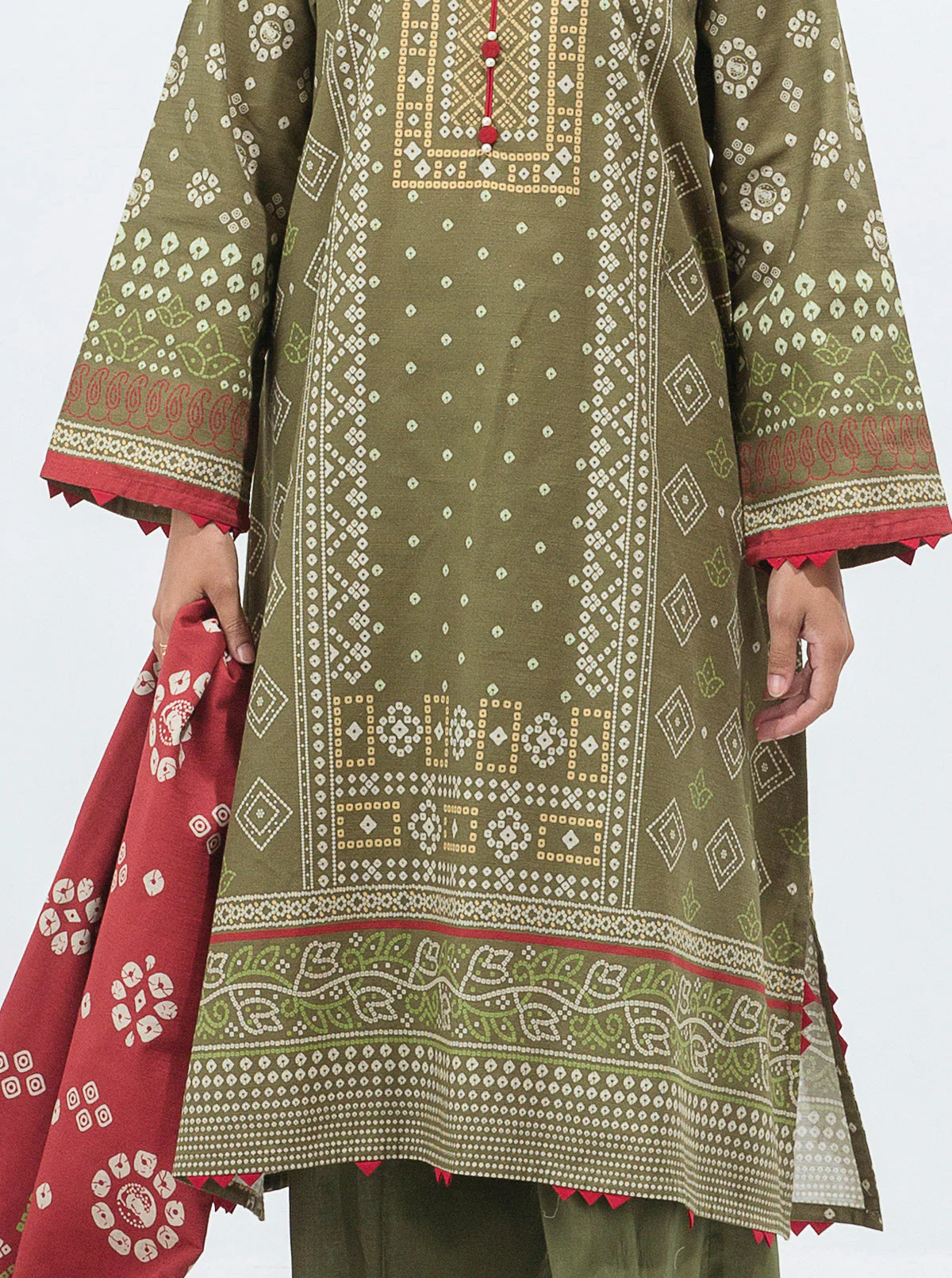 3 PIECE - PRINTED KHADDAR SUIT - OLIVE OPAL - Image 5