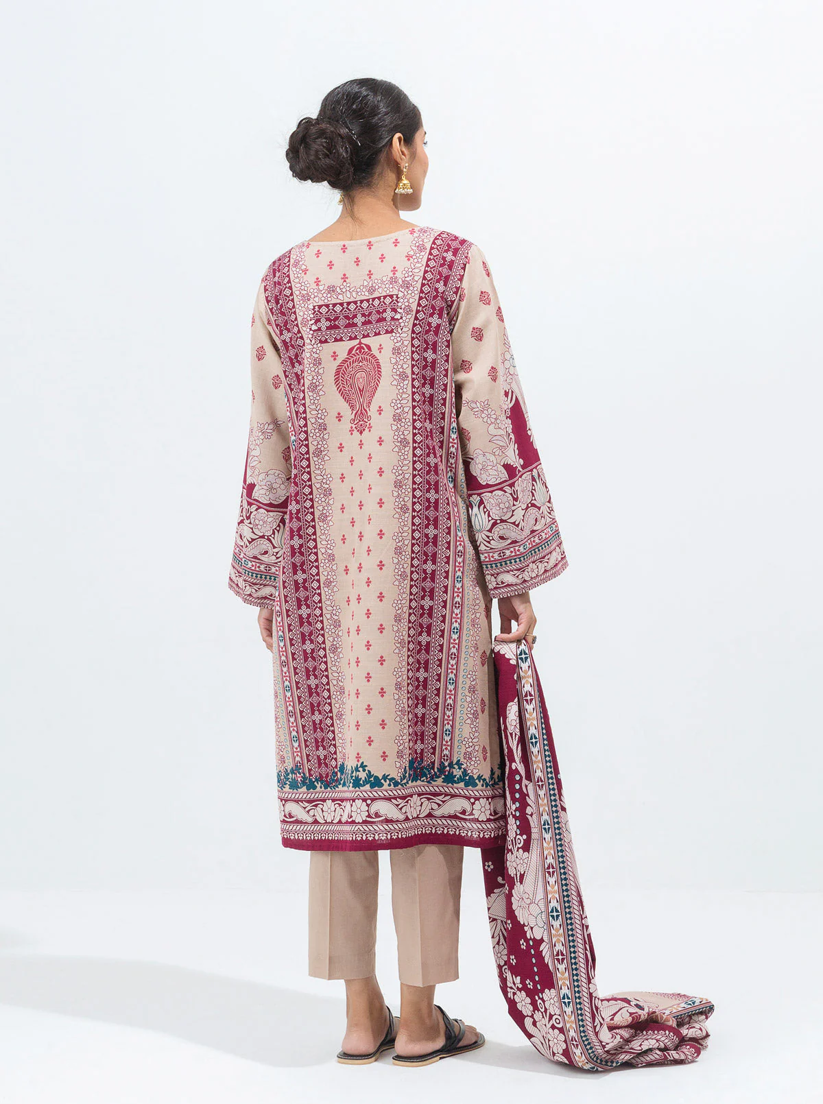 3 PIECE - PRINTED KHADDAR SUIT - ANTIQUE PEARL - Image 6