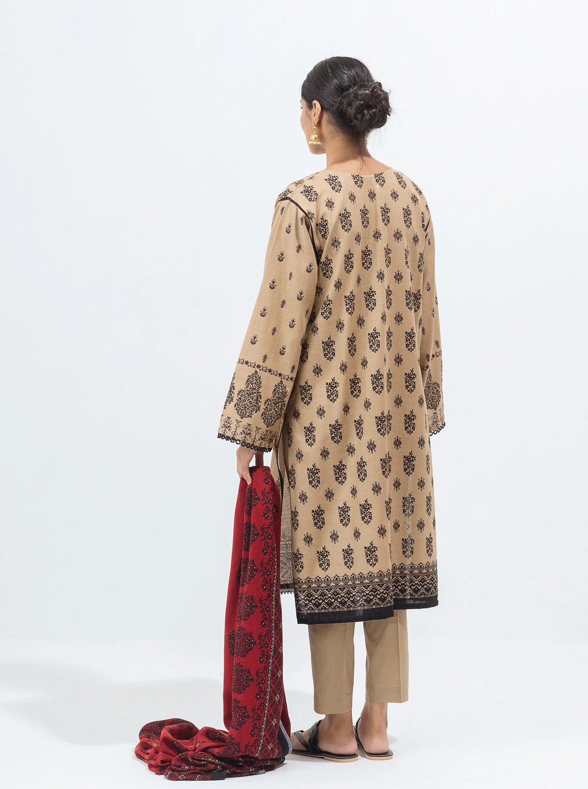 3 PIECE - PRINTED WITH SHAWL KHADDAR SUIT - DUST DEW - Image 6