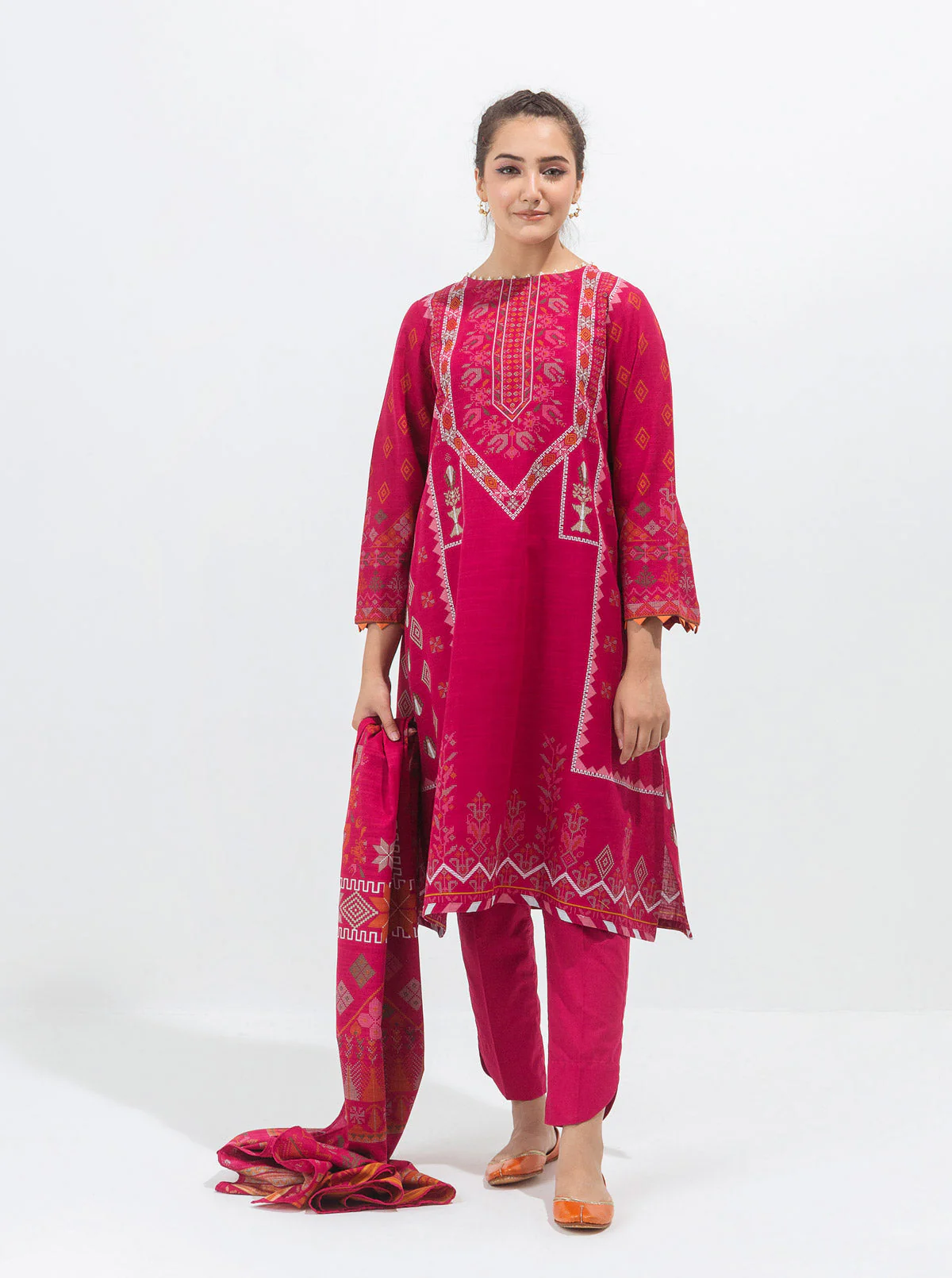 3 PIECE - PRINTED KHADDAR SUIT - ALLURING PINK - Image 3