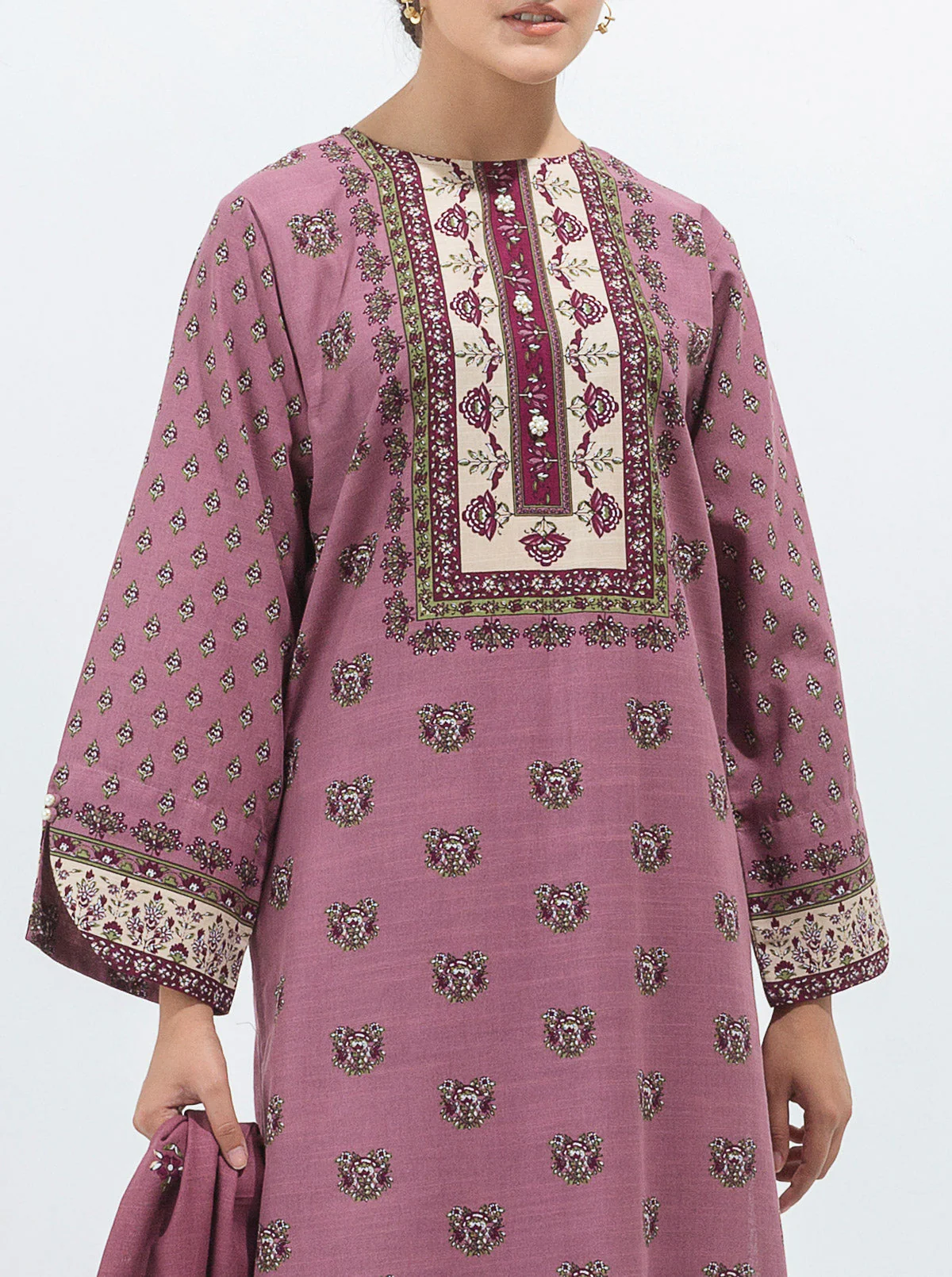 3 PIECE - PRINTED KHADDAR SUIT - MAUVE HAZE - Image 4