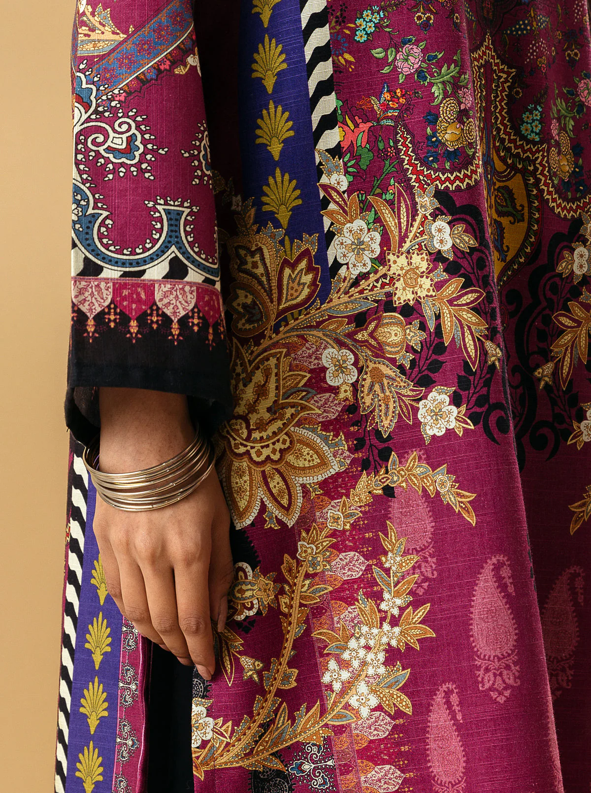1 PIECE - PRINTED KHADDAR SHIRT - RASPBERRY RADIANCE - Image 2