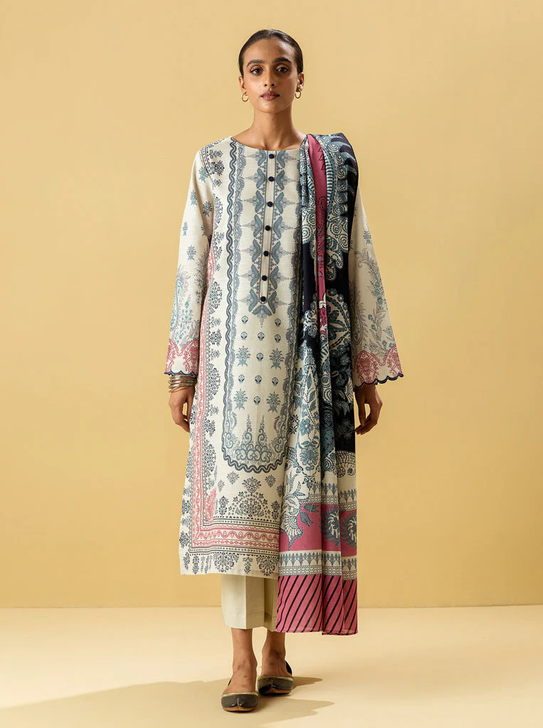 3 PIECE - PRINTED KHADDAR SUIT - WARM HUES