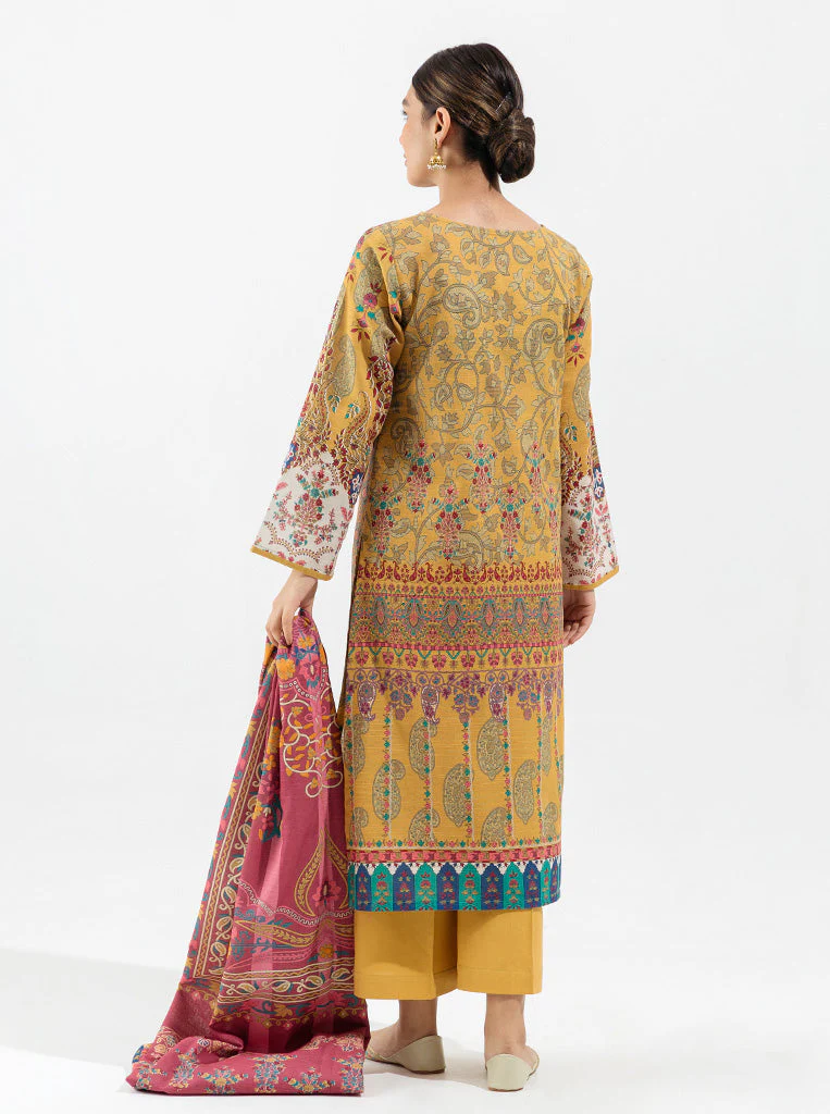 3 PIECE - PRINTED KHADDAR SUIT - OAK BUFF - Image 3