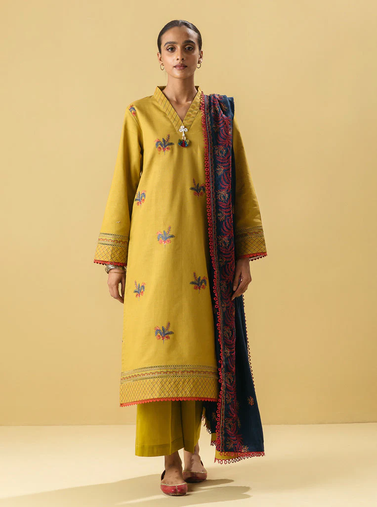 3 PIECE - EMBROIDERED WITH SHAWL  KHADDAR SUIT - MARIGOLD CHARM - Image 2