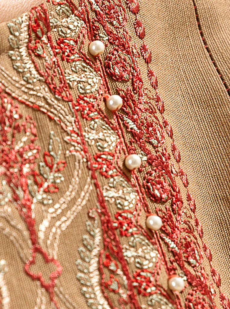 3 PIECE - EMBROIDERED WITH SHAWL  KHADDAR SUIT - GLEAM TAUPE - Image 4