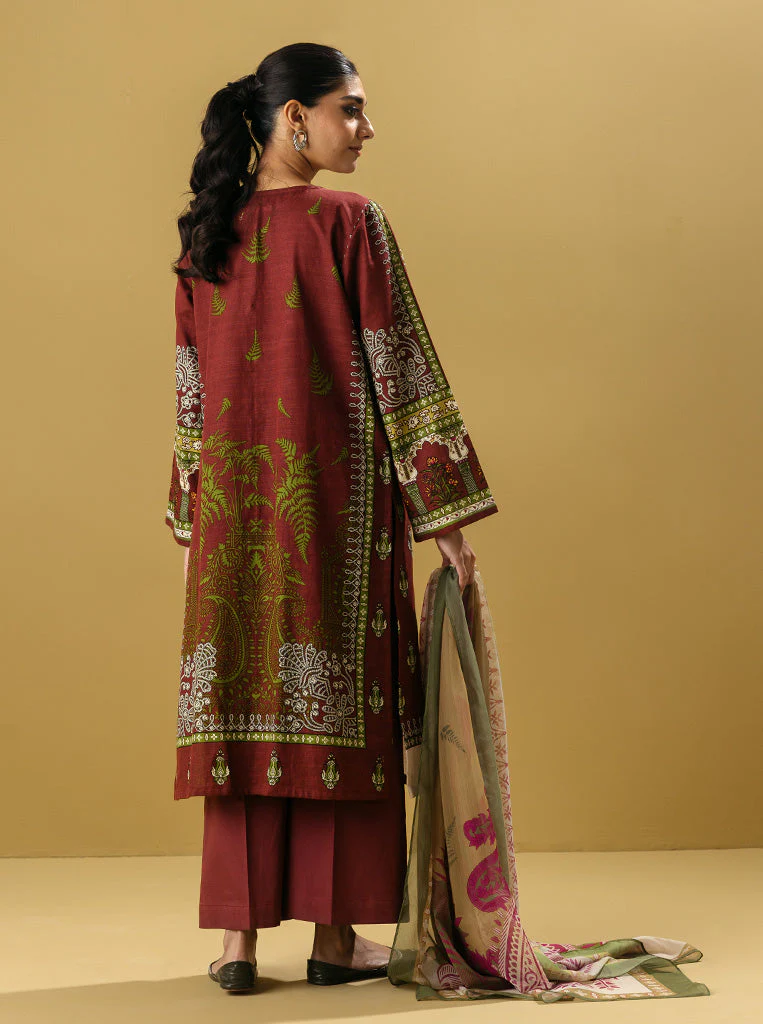 3 PIECE - EMBROIDERED  KHADDAR SUIT - ROSY RED - Image 2