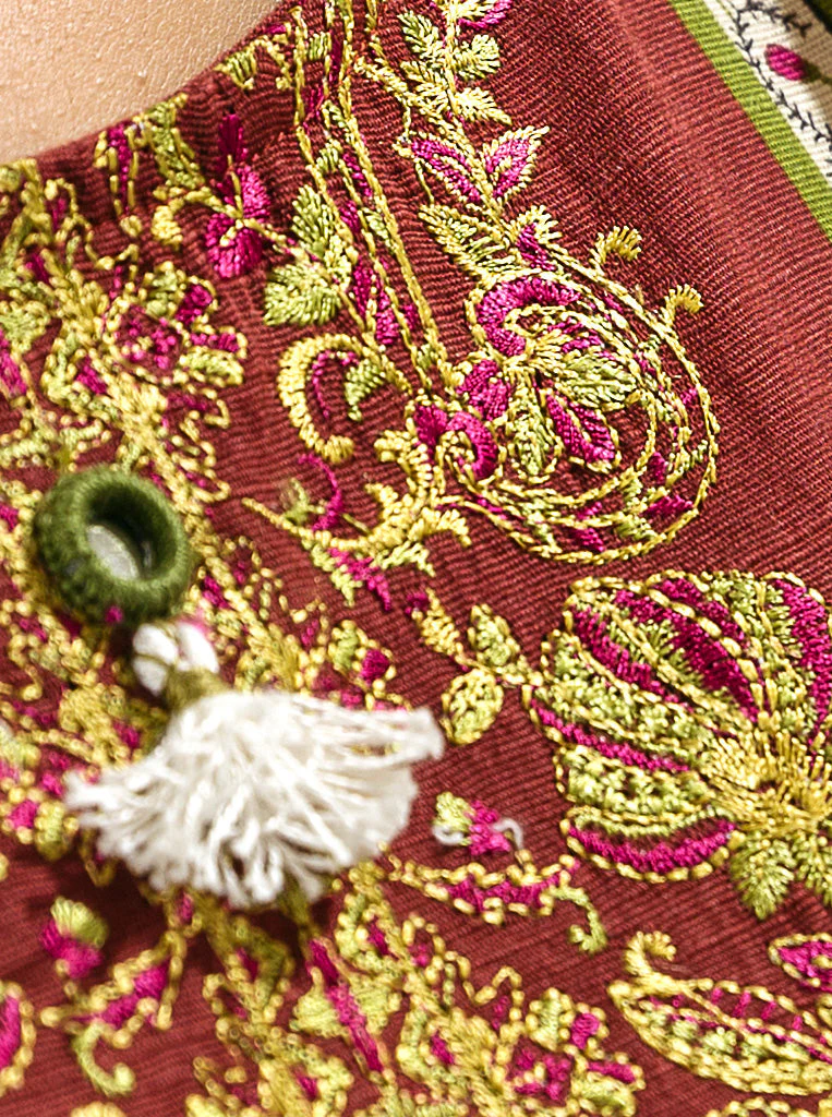 3 PIECE - EMBROIDERED  KHADDAR SUIT - ROSY RED - Image 4