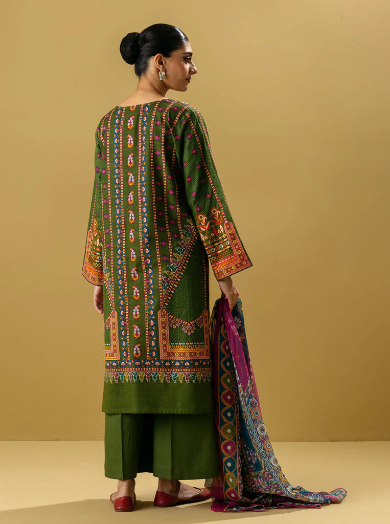 3 PIECE - PRINTED KHADDAR SUIT - TROPICAL FAWN - Image 2
