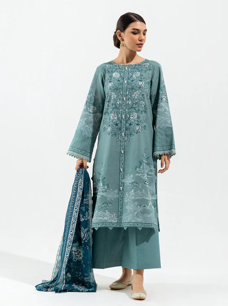 3 PIECE - PRINTED KHADDAR SUIT - URBAN TEAL - Image 2