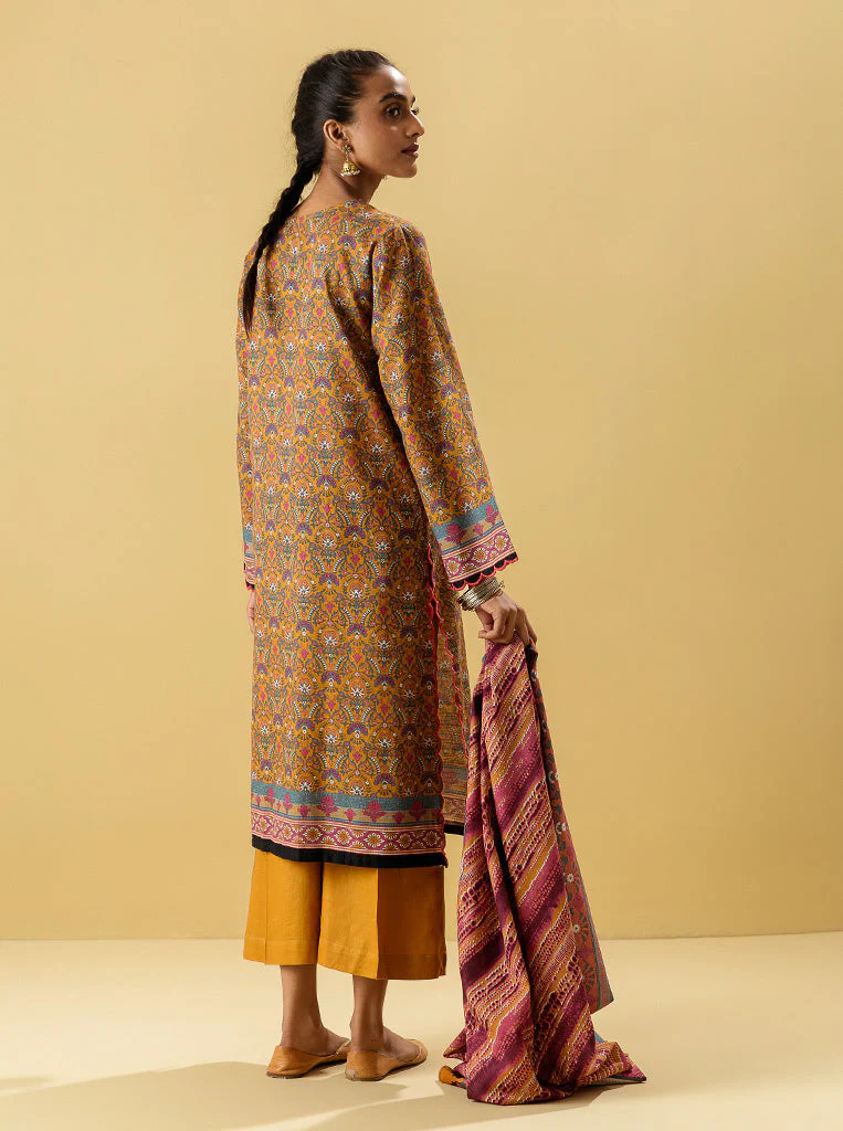 3 PIECE - PRINTED KHADDAR SUIT - BRIGHT MANI GOLD - Image 2