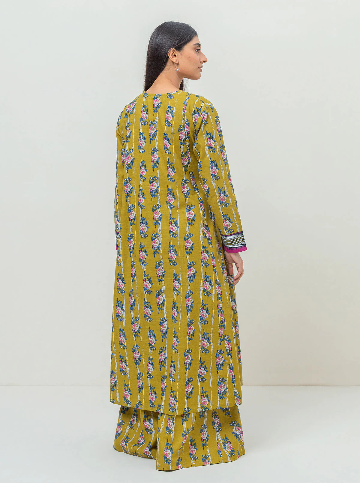 2 PIECE - PRINTED KHADDAR SUIT - MUSTARD VINES - Image 2
