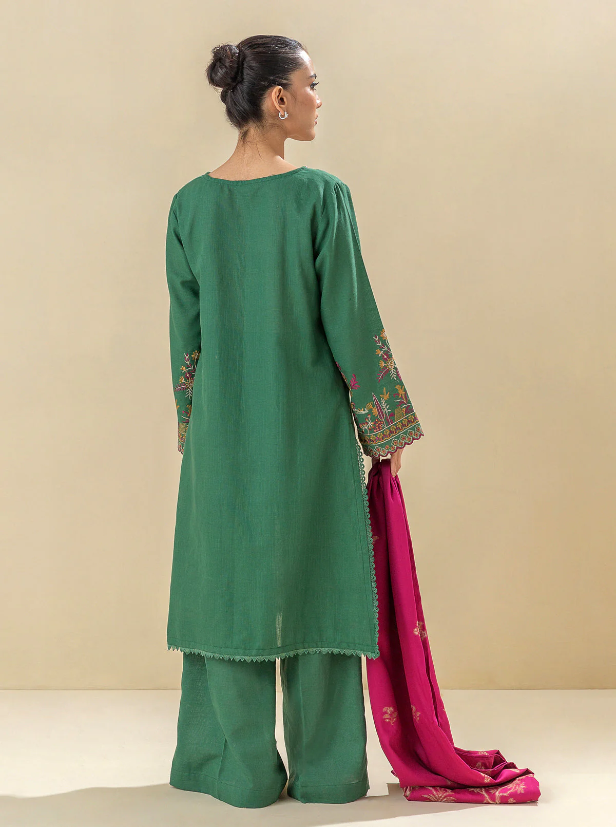 3 PIECE - EMBROIDERED KHADDAR SUIT - SATIN MOSS - Image 3