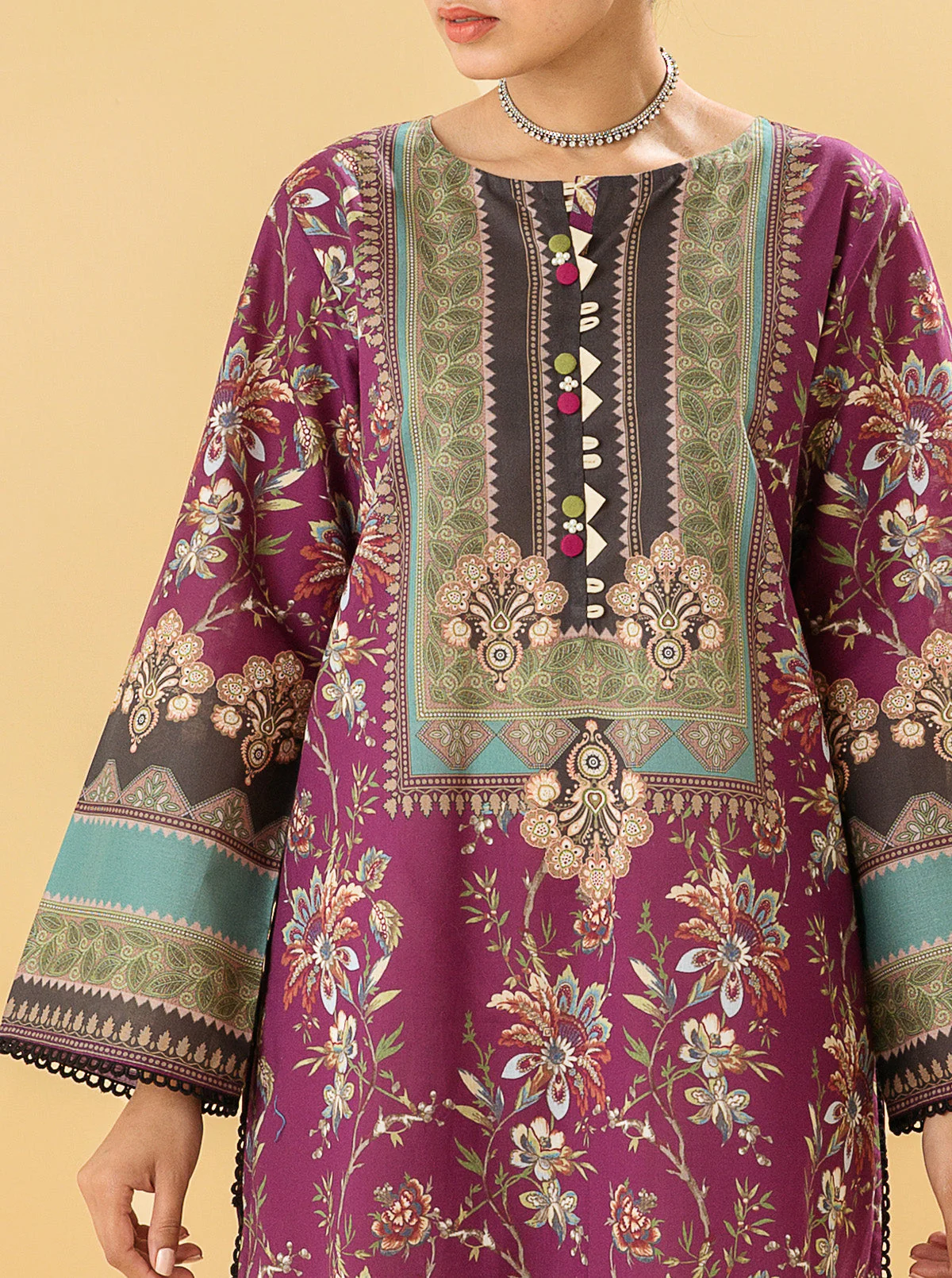 1 PIECE - PRINTED LAWN SHIRT - PLUM CHINTZ - Image 2