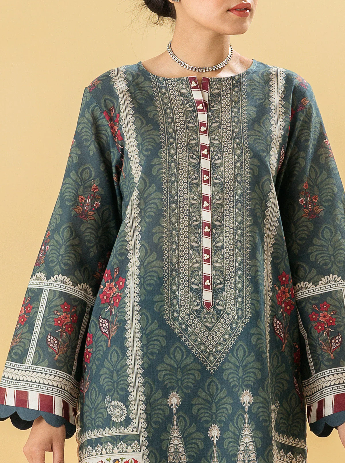 1 PIECE - PRINTED LAWN SHIRT - FOLK MAZE - Image 2