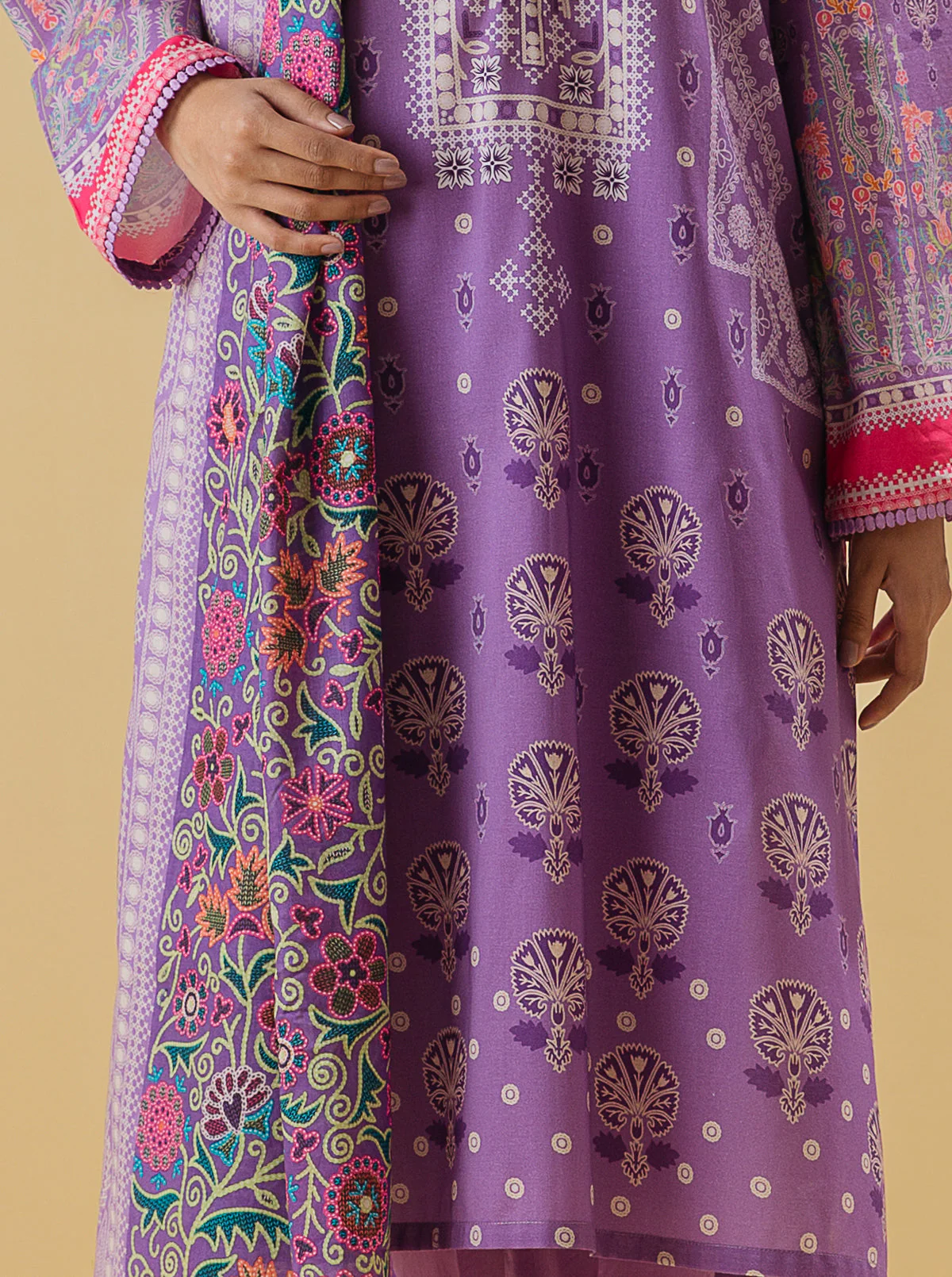 3 PIECE - PRINTED LAWN SUIT - ORCHID TONE - Image 2