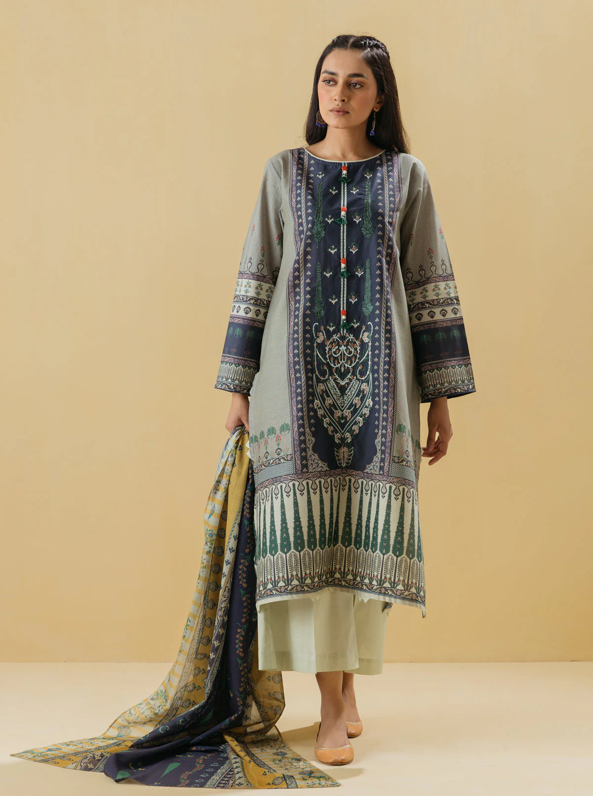 3 PIECE - EMBROIDERED LAWN SUIT - ROCOCO CHARM - Image 3