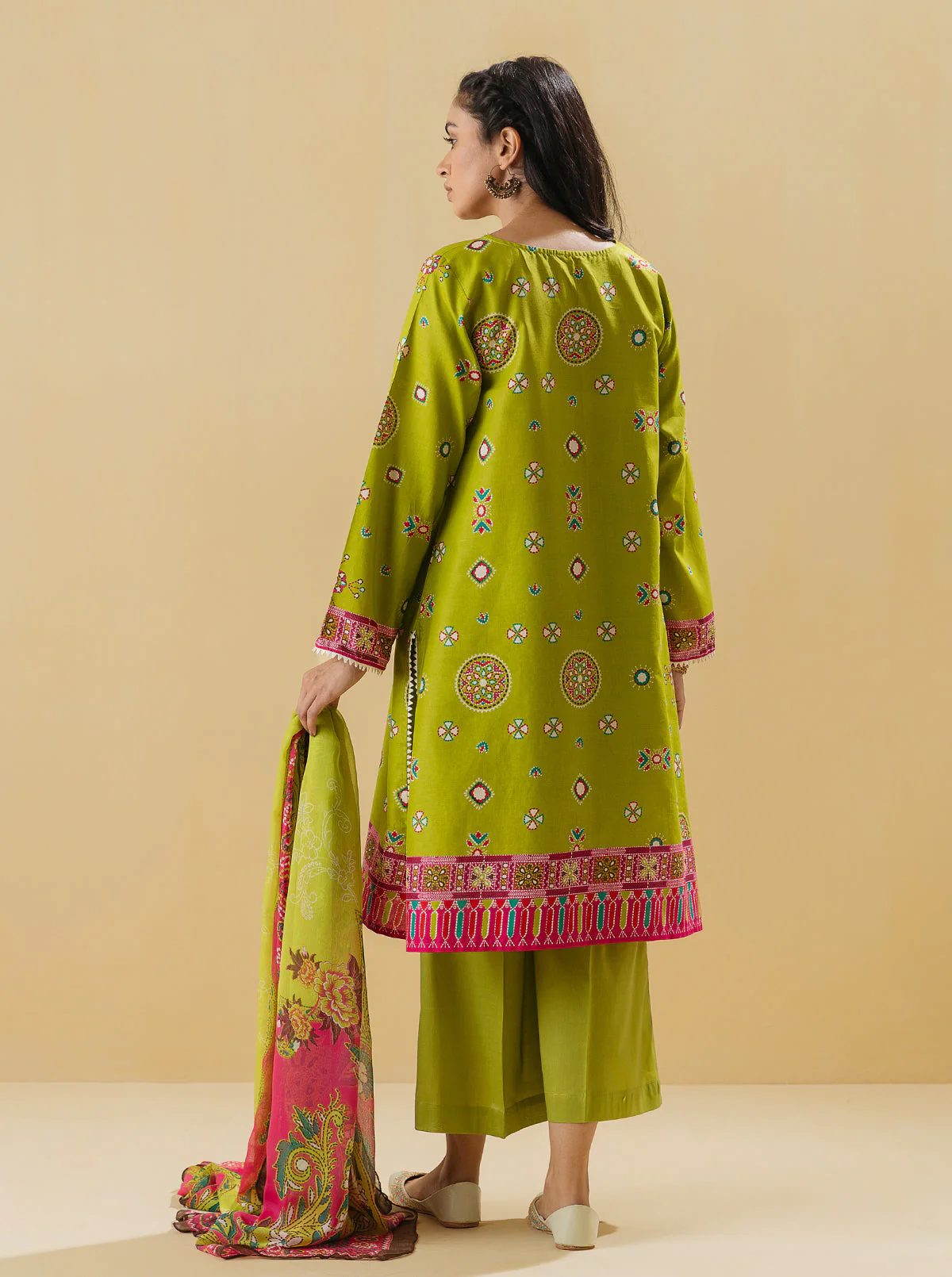 3 PIECE - PRINTED LAWN SUIT - QUETZAL GREEN - Image 5
