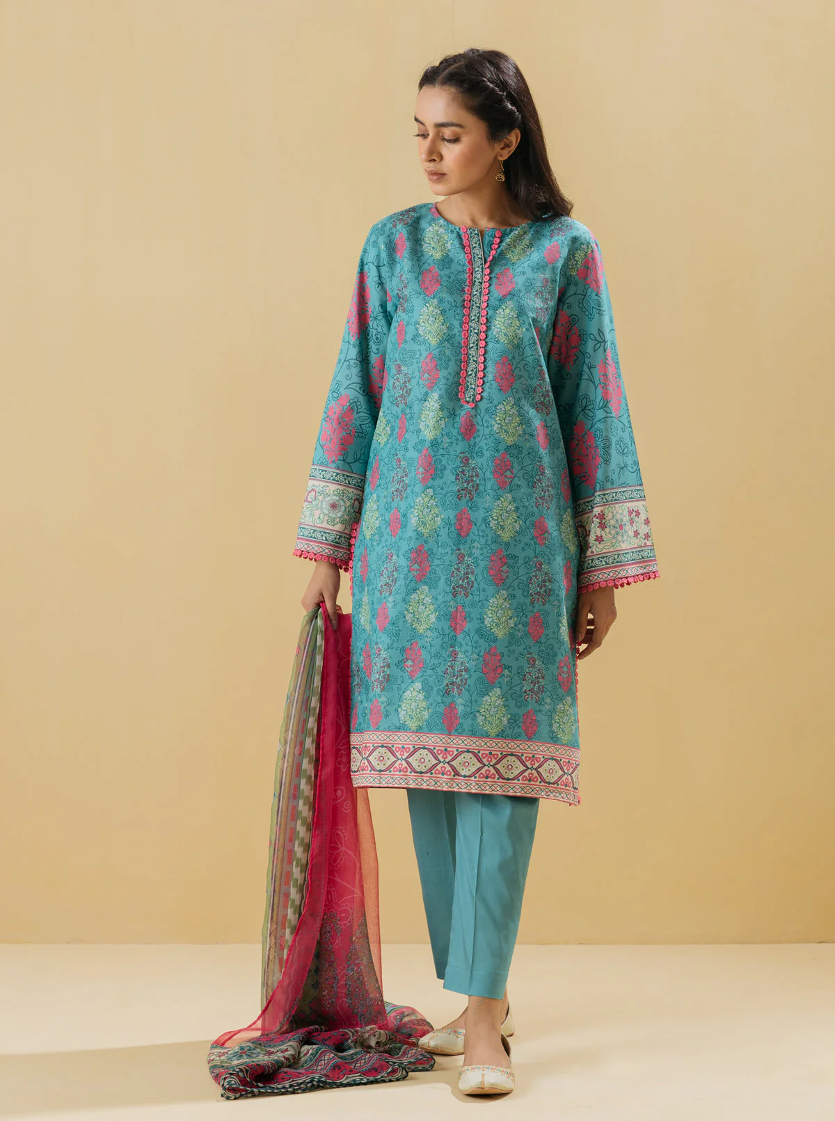 3 PIECE - PRINTED LAWN SUIT - REGALE BLUE - Image 4