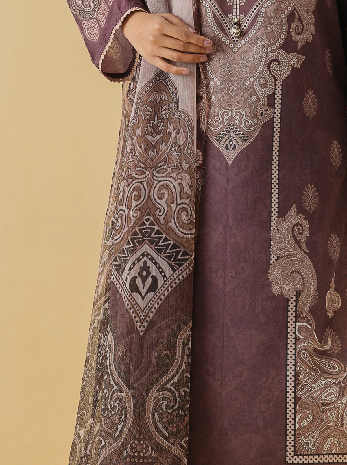 3 PIECE - PRINTED LAWN SUIT - VINTAGE HUES - Image 2