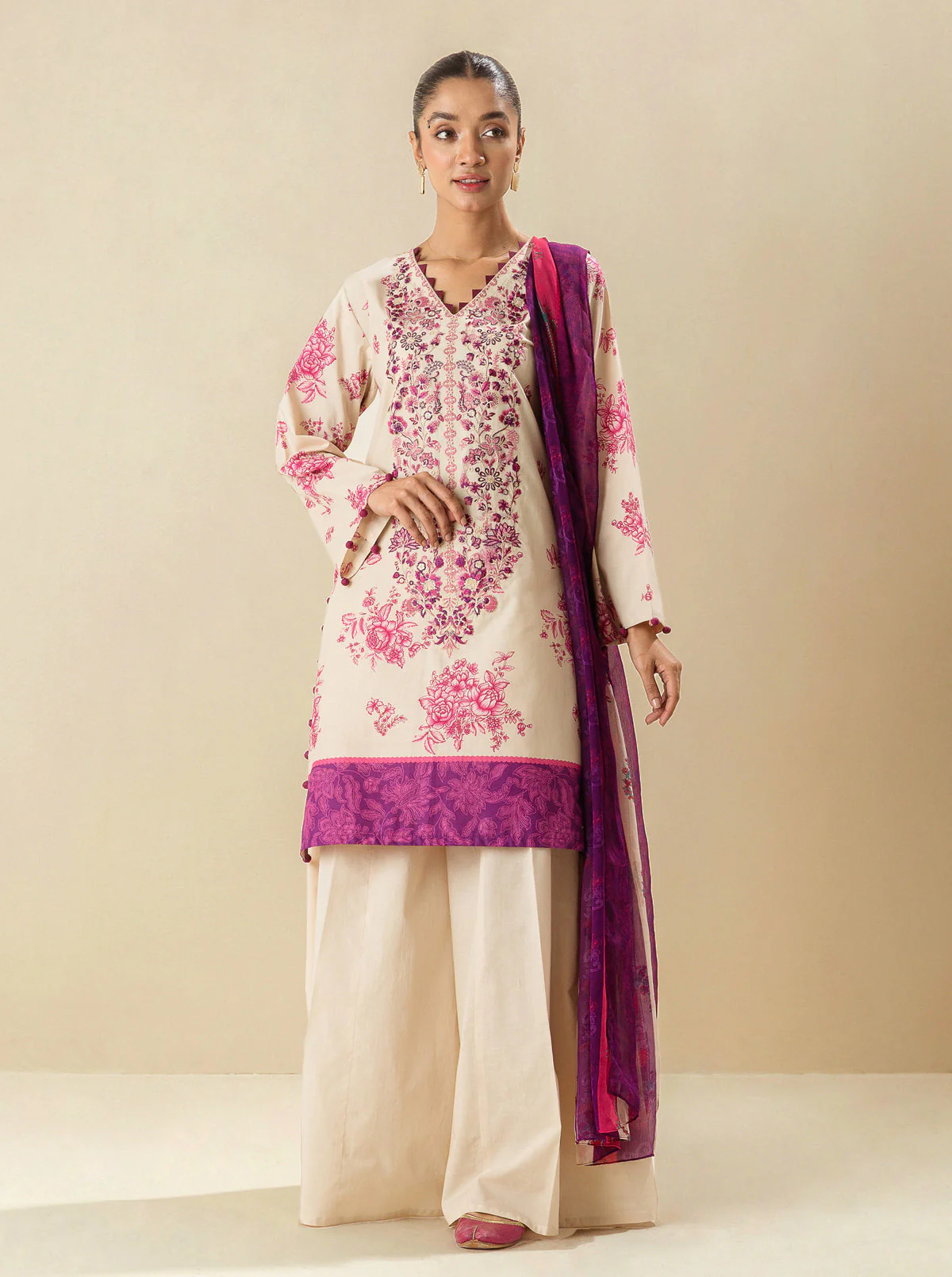 2 PIECE - EMBROIDERED LAWN SUIT - IVORY FANCY