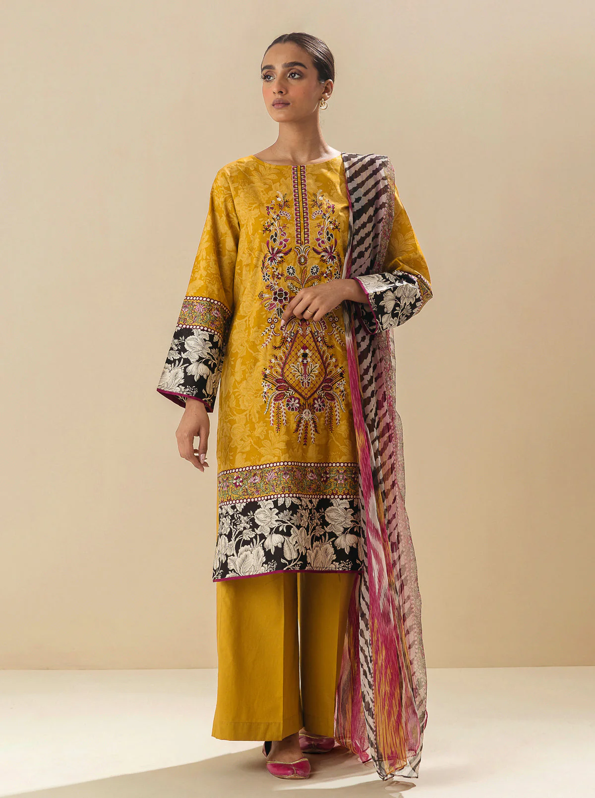 2 PIECE - EMBROIDERED LAWN SUIT - GOLDEN SPICE - Image 5