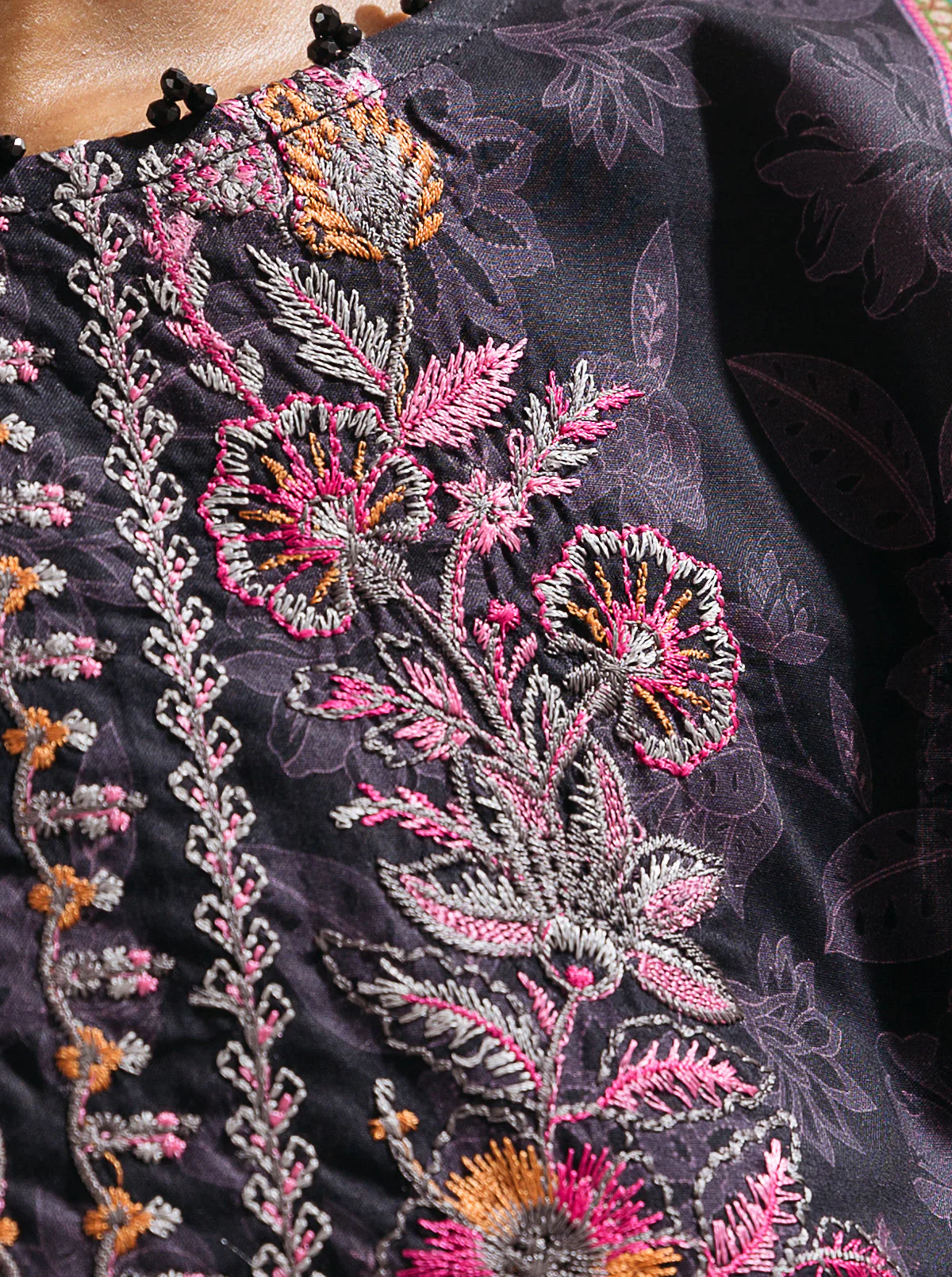 3 PIECE - EMBROIDERED LAWN SUIT - SPACE CARNIVAL - Image 4