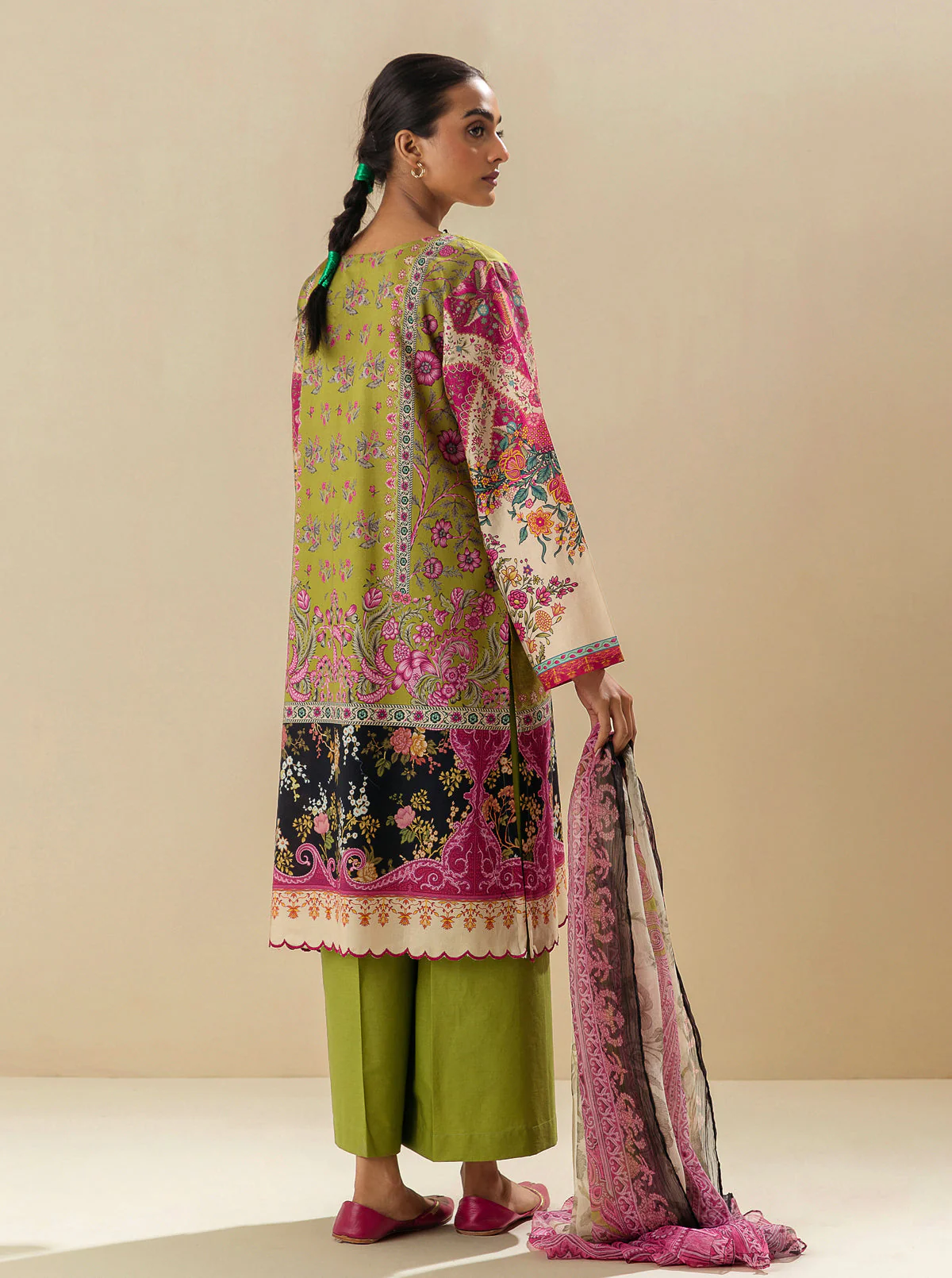 3 PIECE - EMBROIDERED LAWN SUIT - LIME TWIST - Image 5