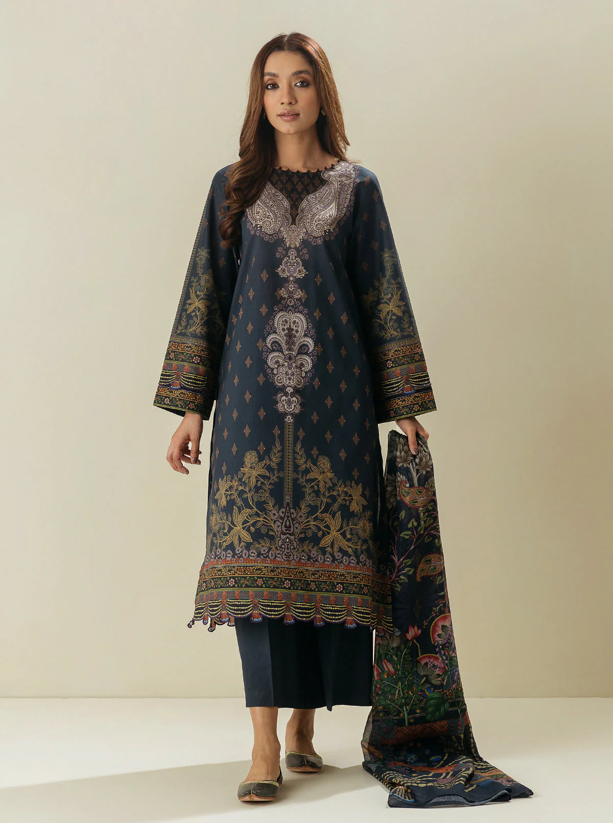 3 PIECE - PRINTED  LAWN SUIT - ODYSSEY GREY - Image 2